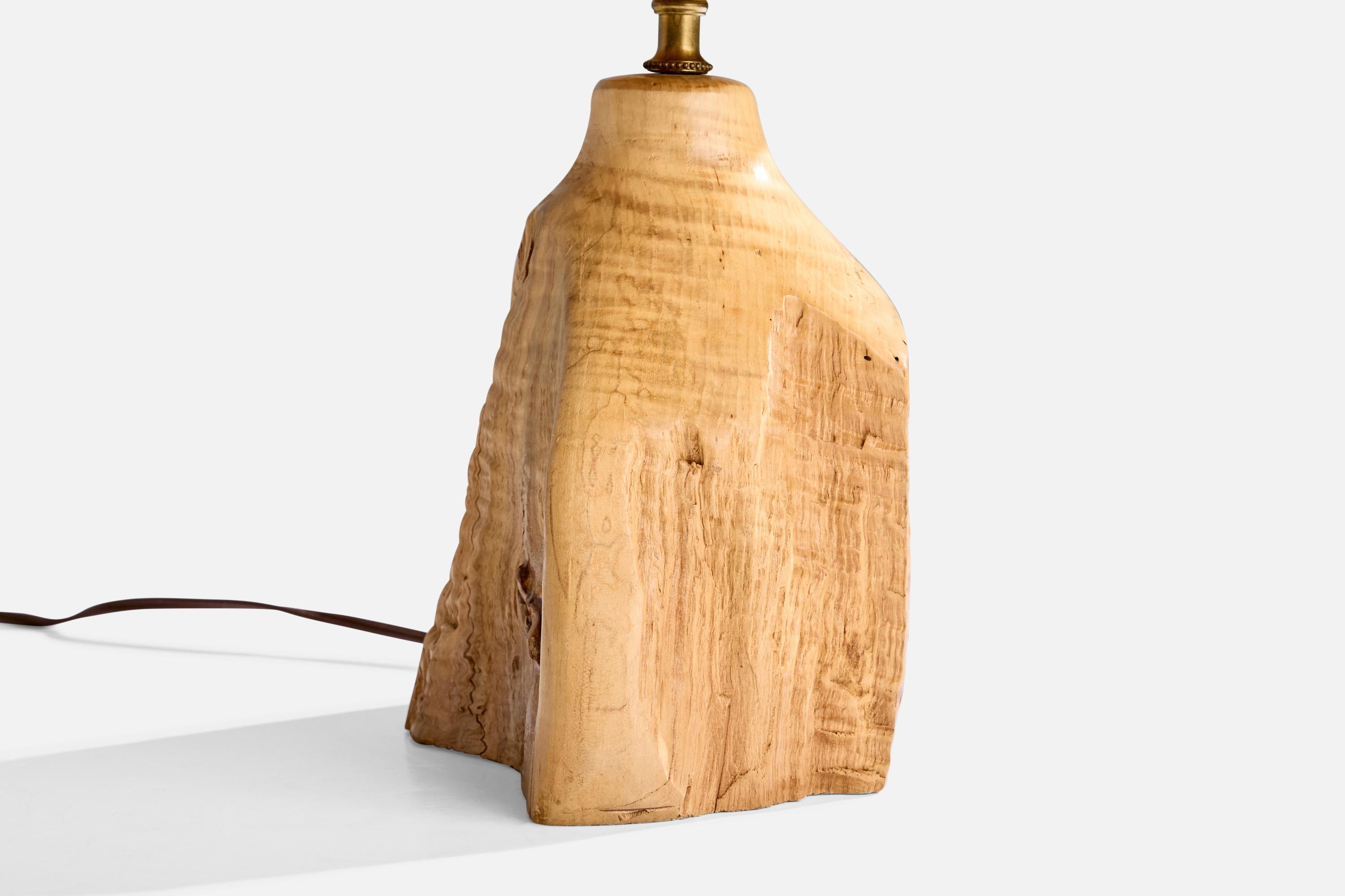 American Designer, Free Form Table Lamp, Wood, Brass, USA, 1950s For Sale 6