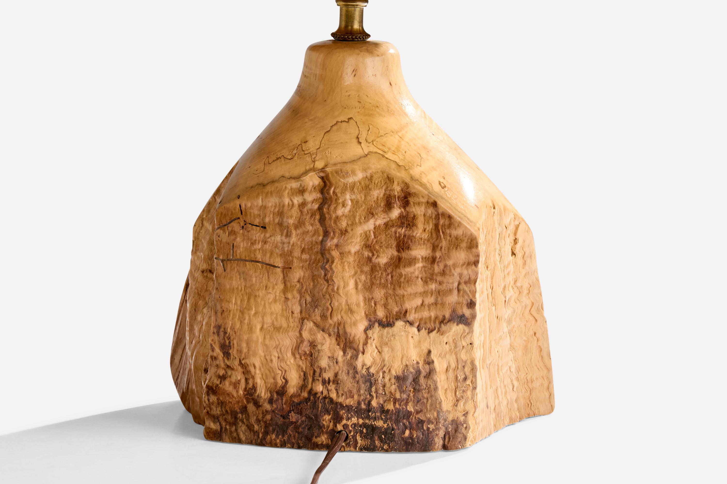 American Designer, Free Form Table Lamp, Wood, Brass, USA, 1950s For Sale 7