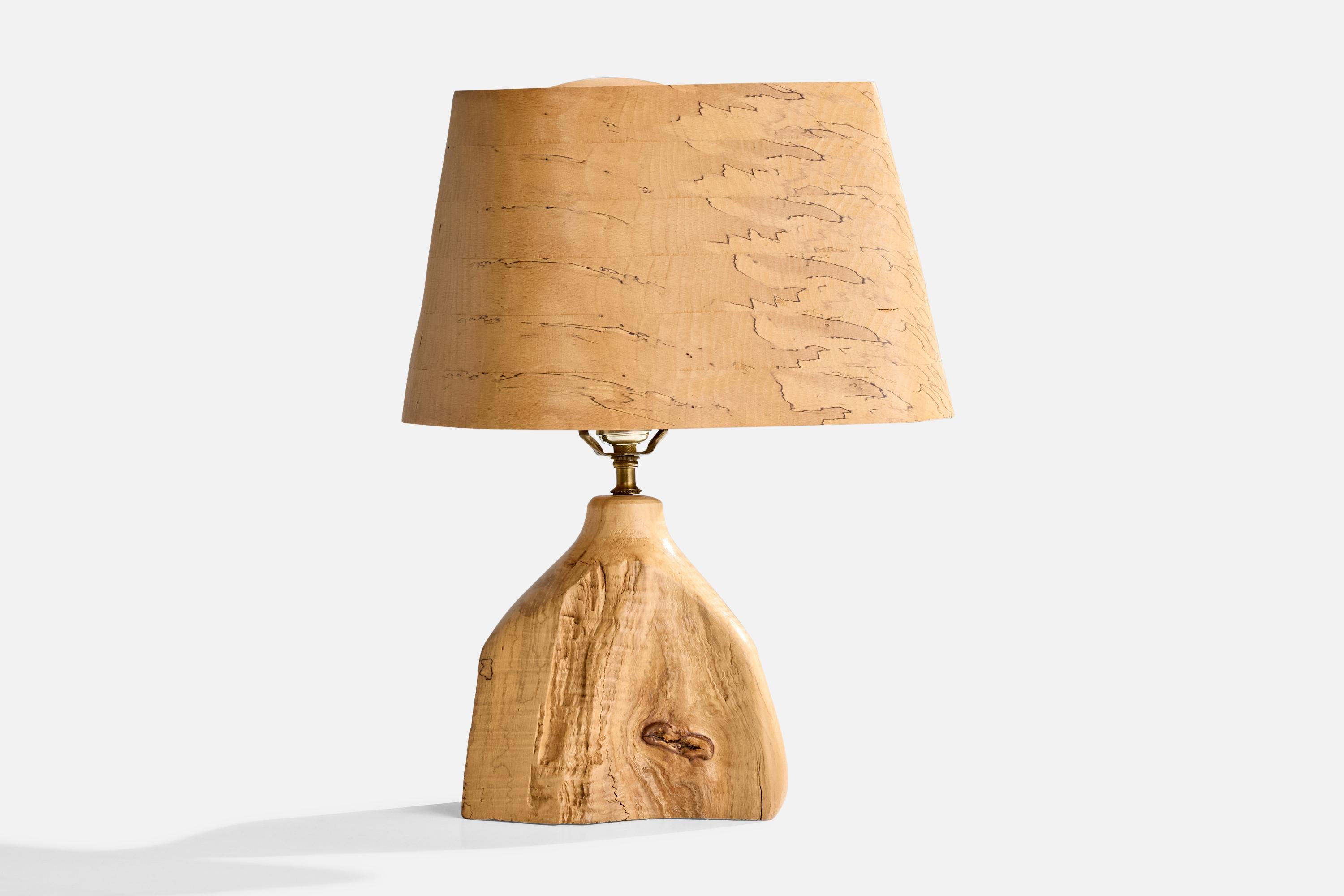 Mid-Century Modern American Designer, Free Form Table Lamp, Wood, Brass, USA, 1950s For Sale