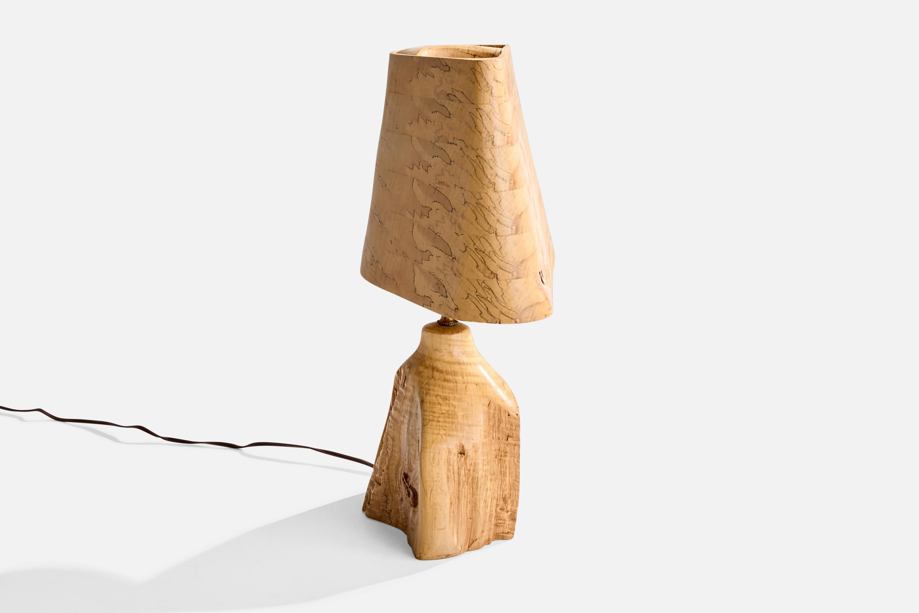 Mid-20th Century American Designer, Free Form Table Lamp, Wood, Brass, USA, 1950s For Sale