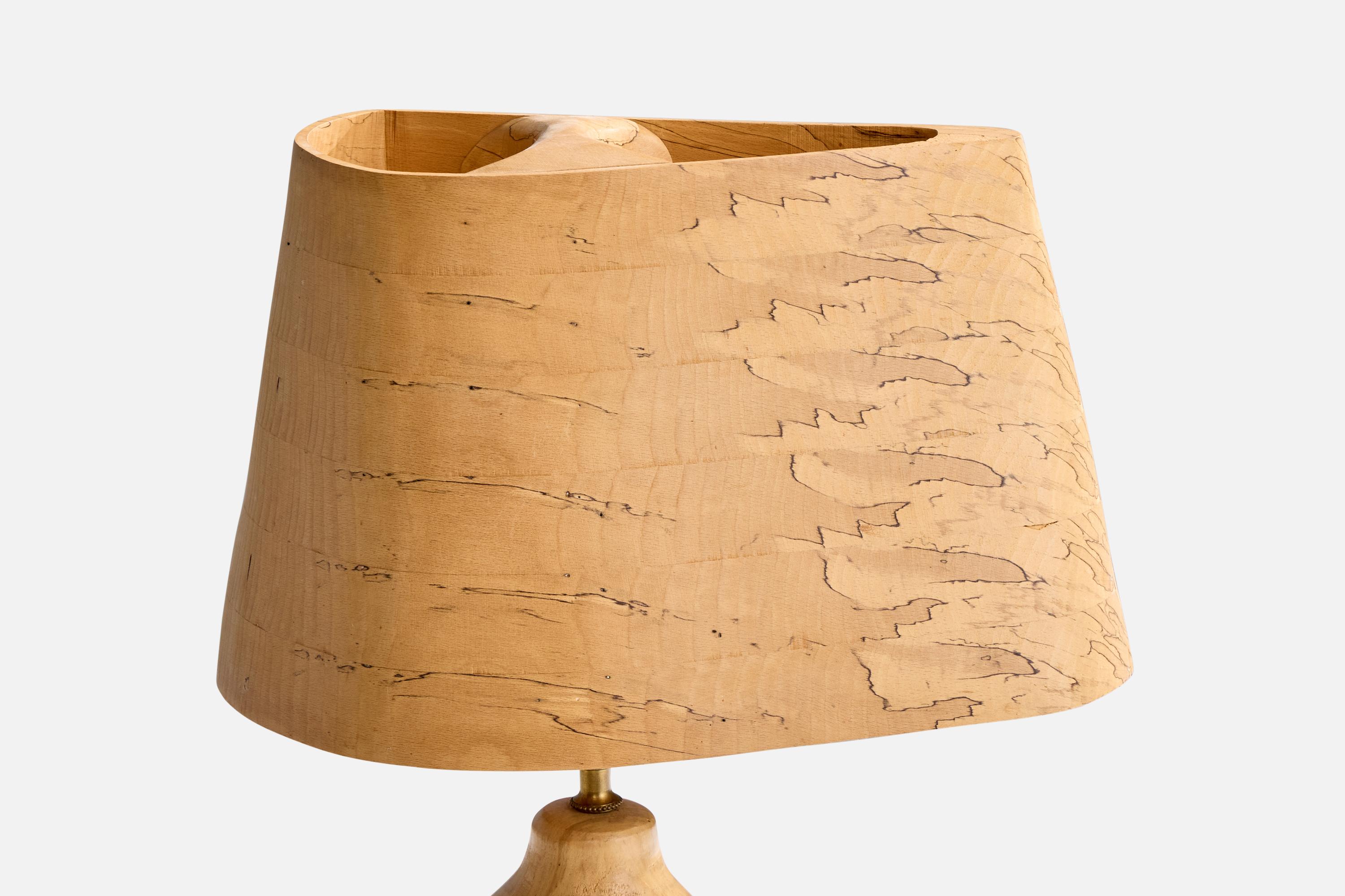 American Designer, Free Form Table Lamp, Wood, Brass, USA, 1950s For Sale 1