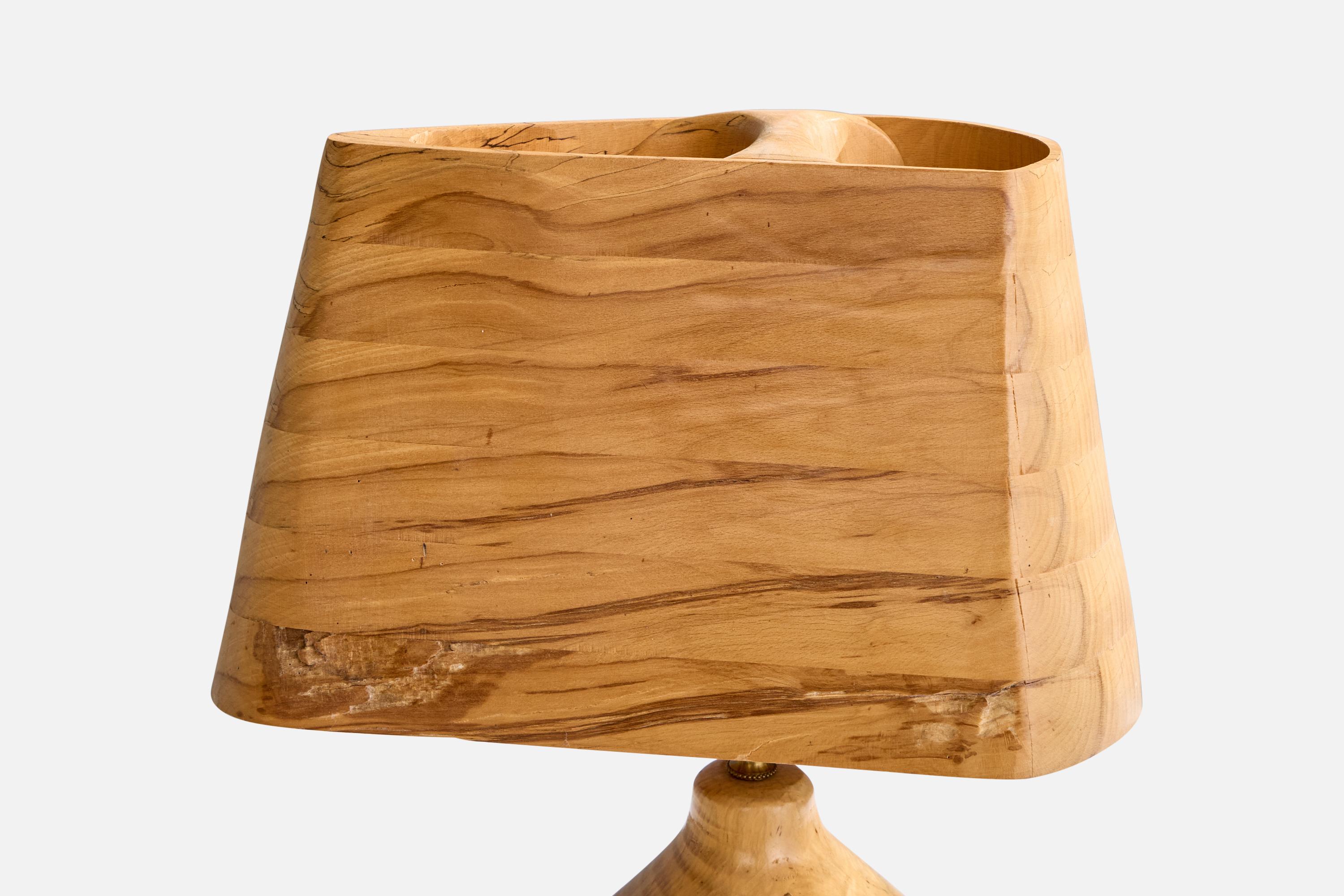 American Designer, Free Form Table Lamp, Wood, Brass, USA, 1950s For Sale 2
