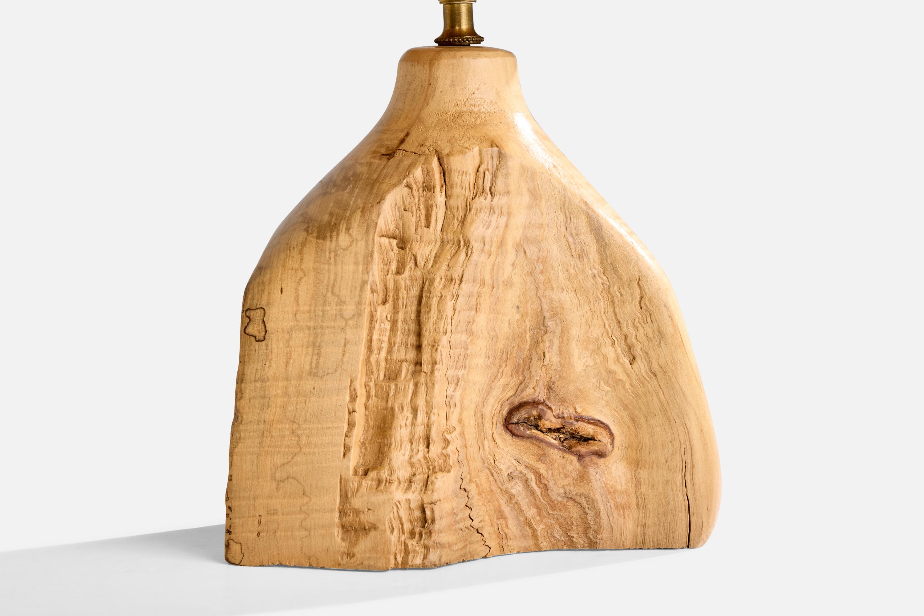 American Designer, Free Form Table Lamp, Wood, Brass, USA, 1950s For Sale 4