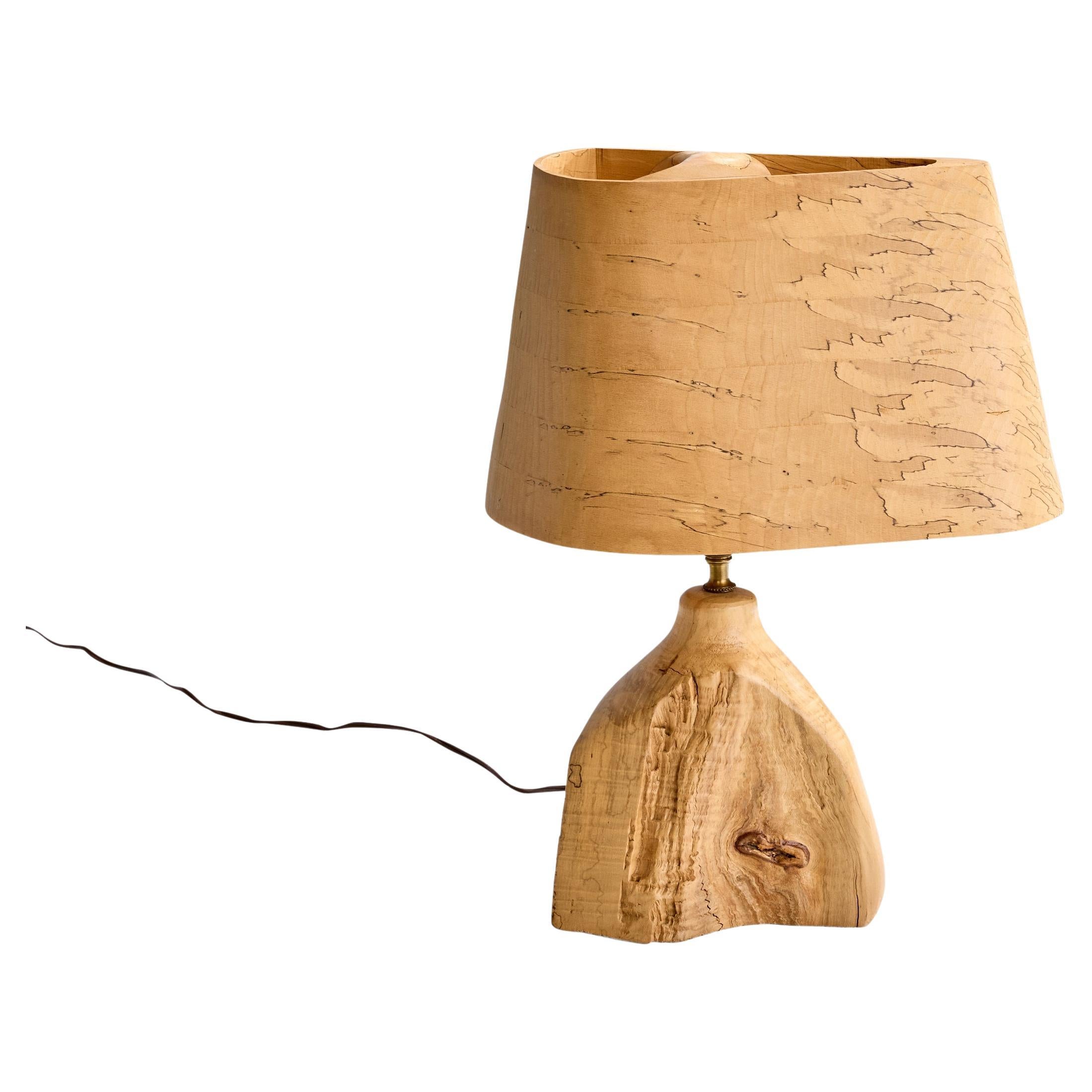 American Designer, Free Form Table Lamp, Wood, Brass, USA, 1950s For Sale