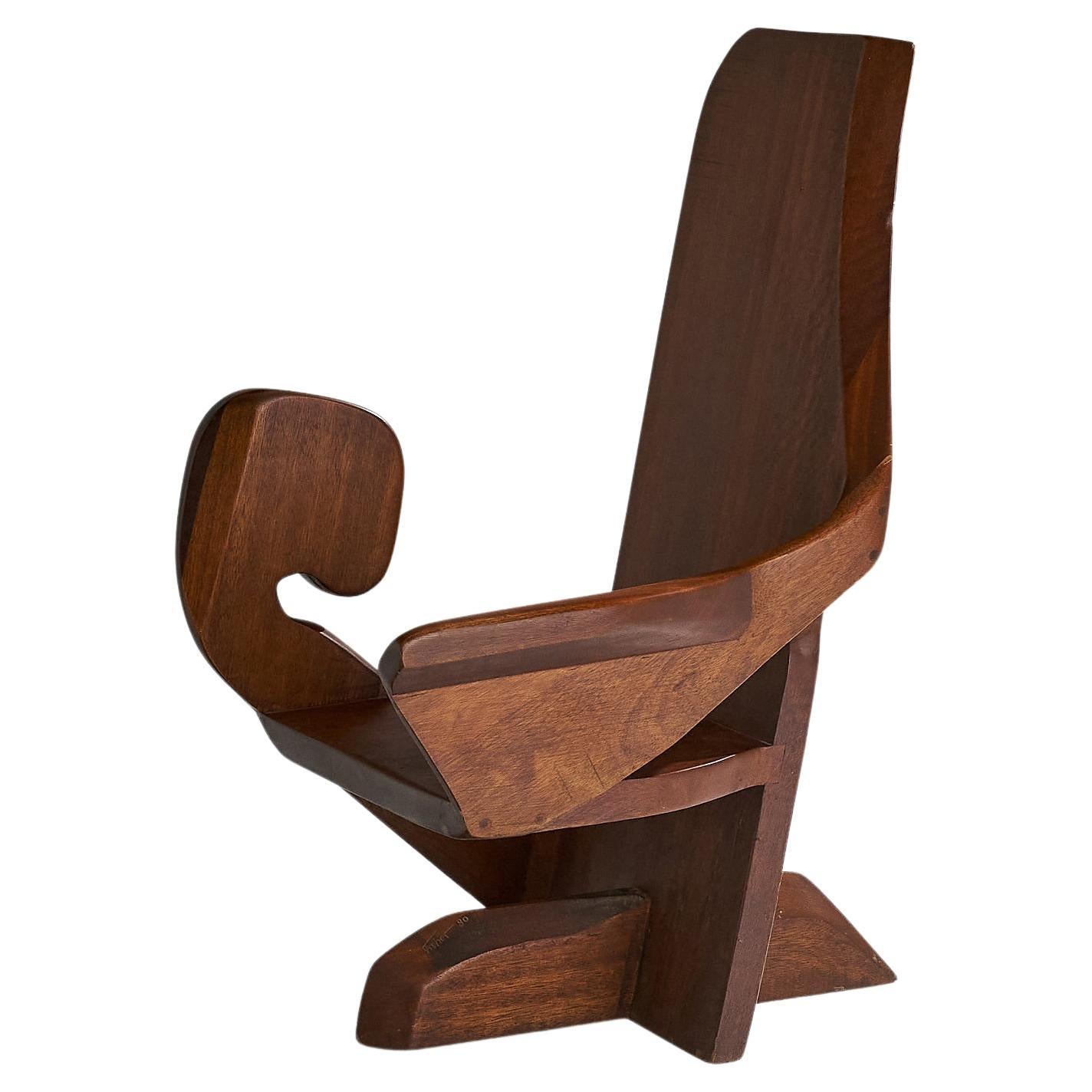 American Designer, Freeform Armchair, Walnut, USA, 1980 For Sale