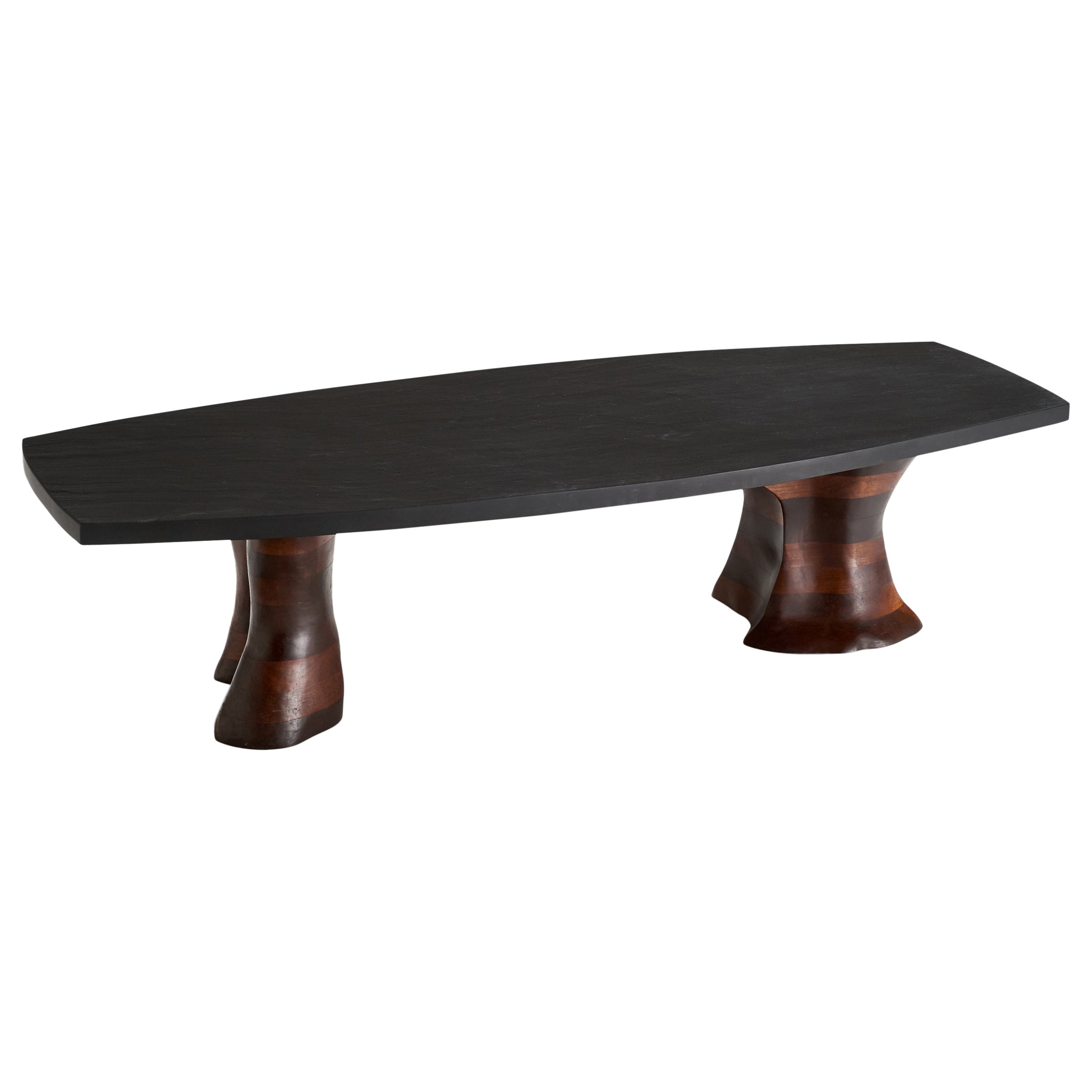 American Designer, Freeform Coffee Table, Walnut, Slate, USA, 1970s