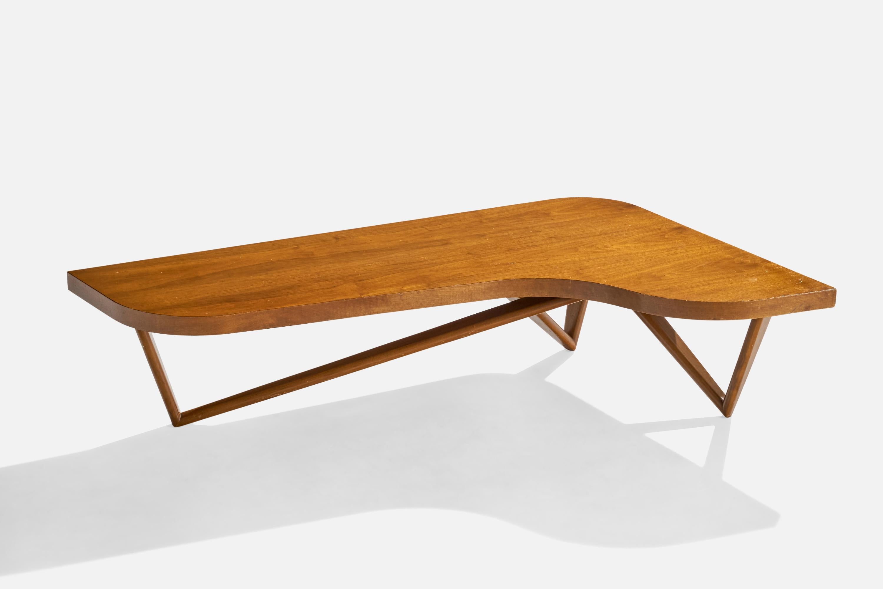 Freiform-Couchtisch aus Holz, entworfen und hergestellt in den USA, ca. 1950er Jahre.