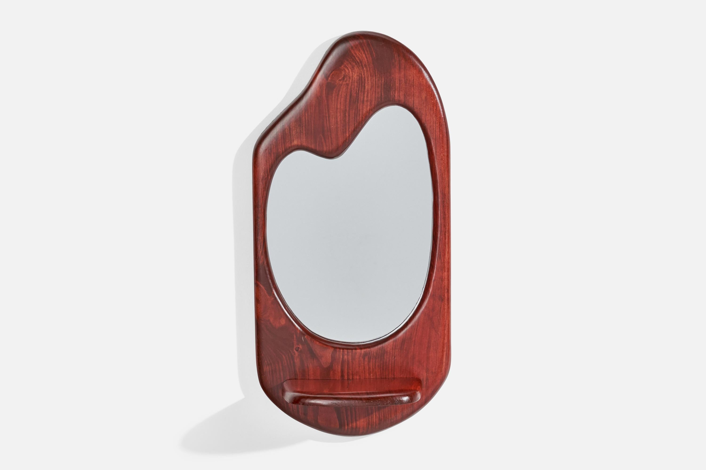 Miroir mural de forme libre en chêne teinté avec petite étagère, conçu et produit aux Etats-Unis, c.C..