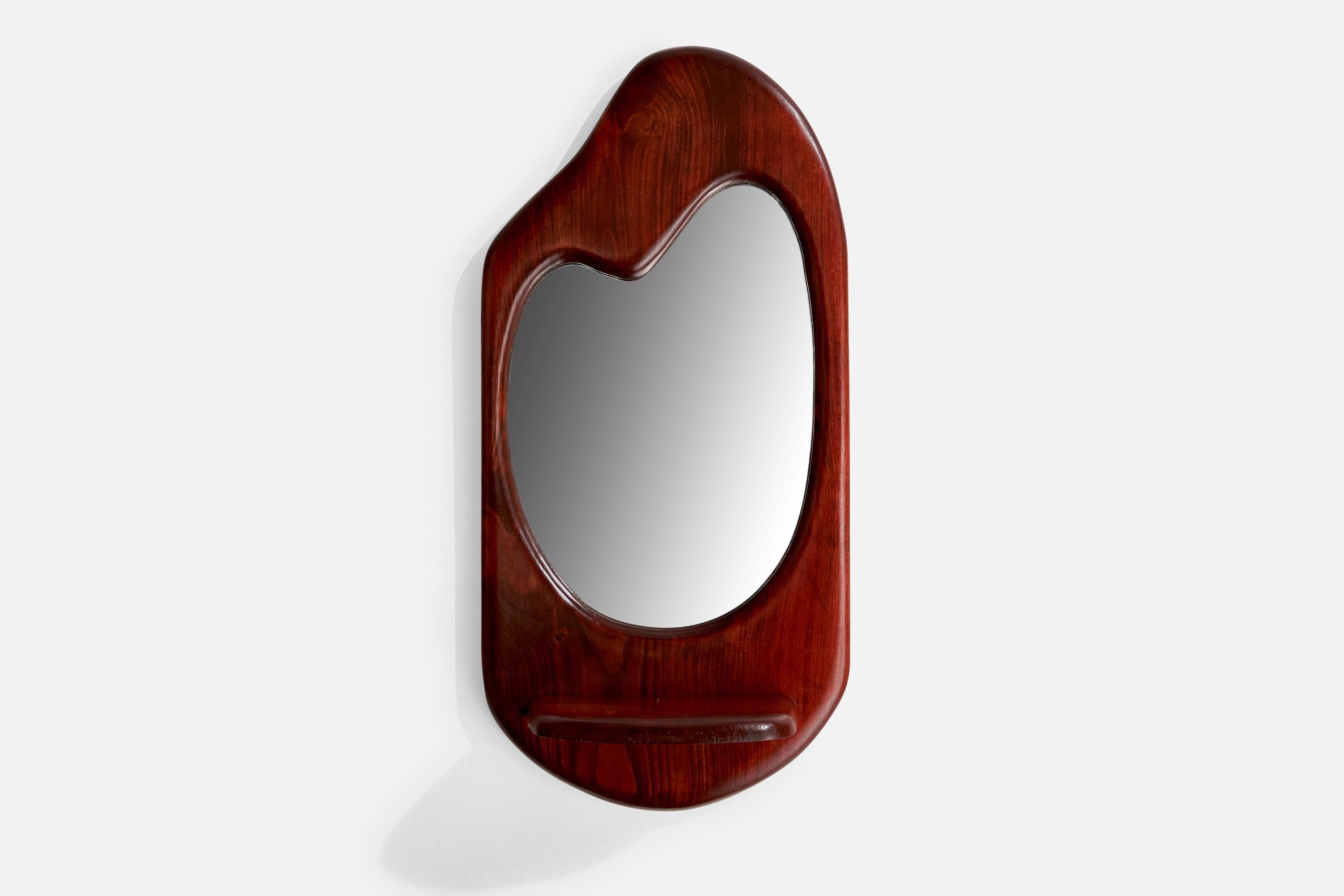 American Designer, Freeform Mirror, Oak, USA, 1970s In Good Condition For Sale In High Point, NC