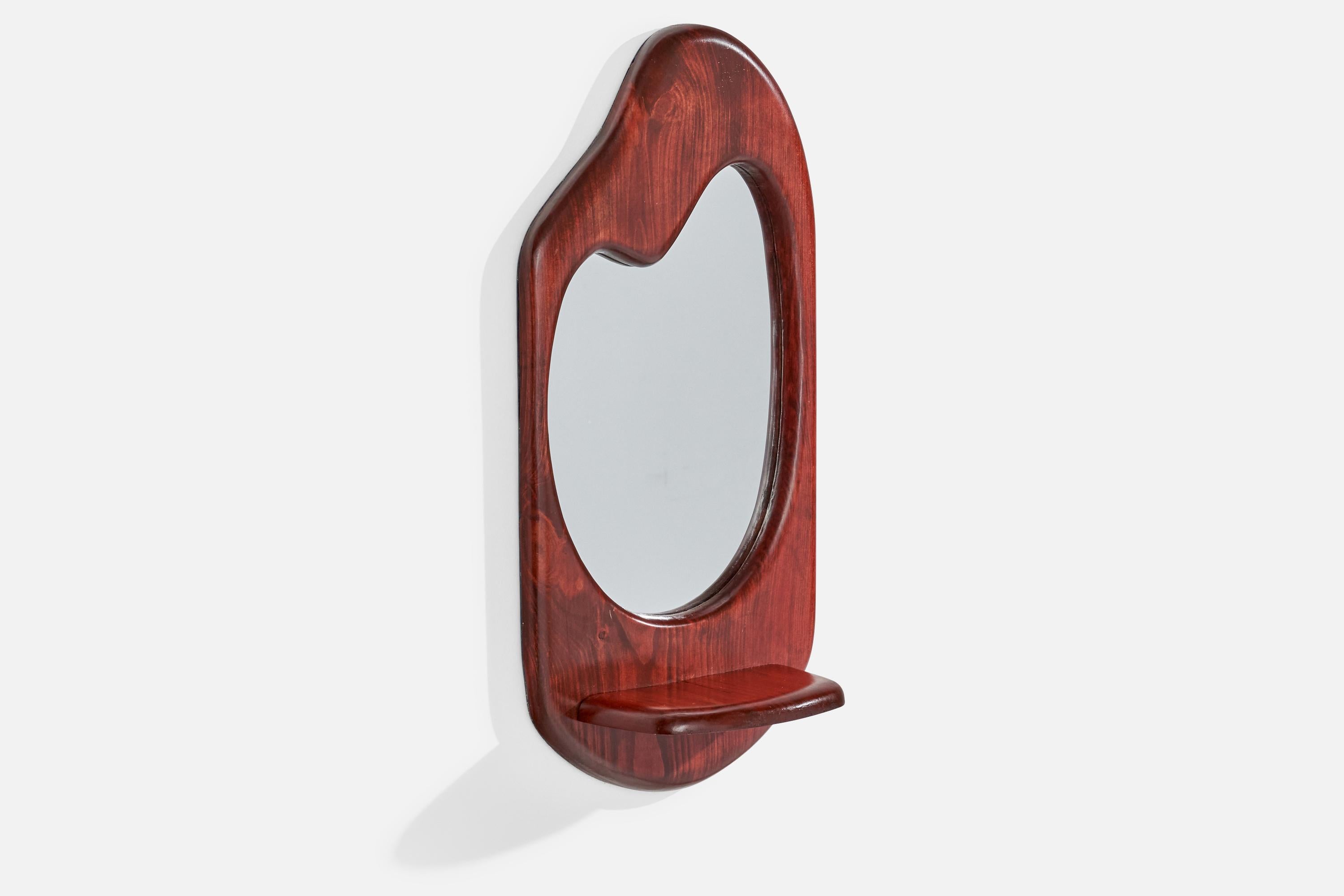 American Designer, Freeform Mirror, Oak, USA, 1970s In Good Condition For Sale In High Point, NC