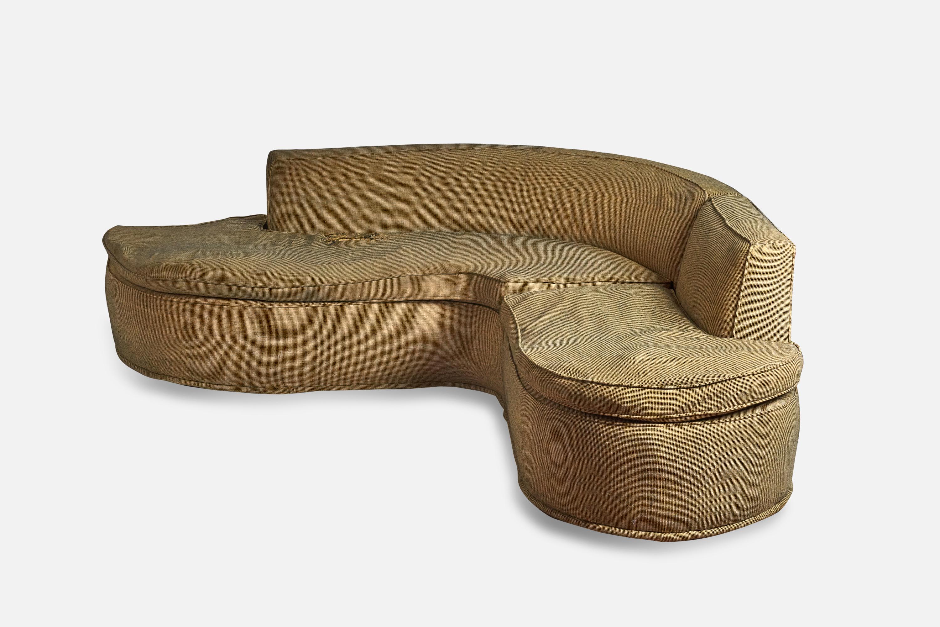 Modern American Designer, Freeform Sofa, Green Fabric, USA, 1940s For Sale