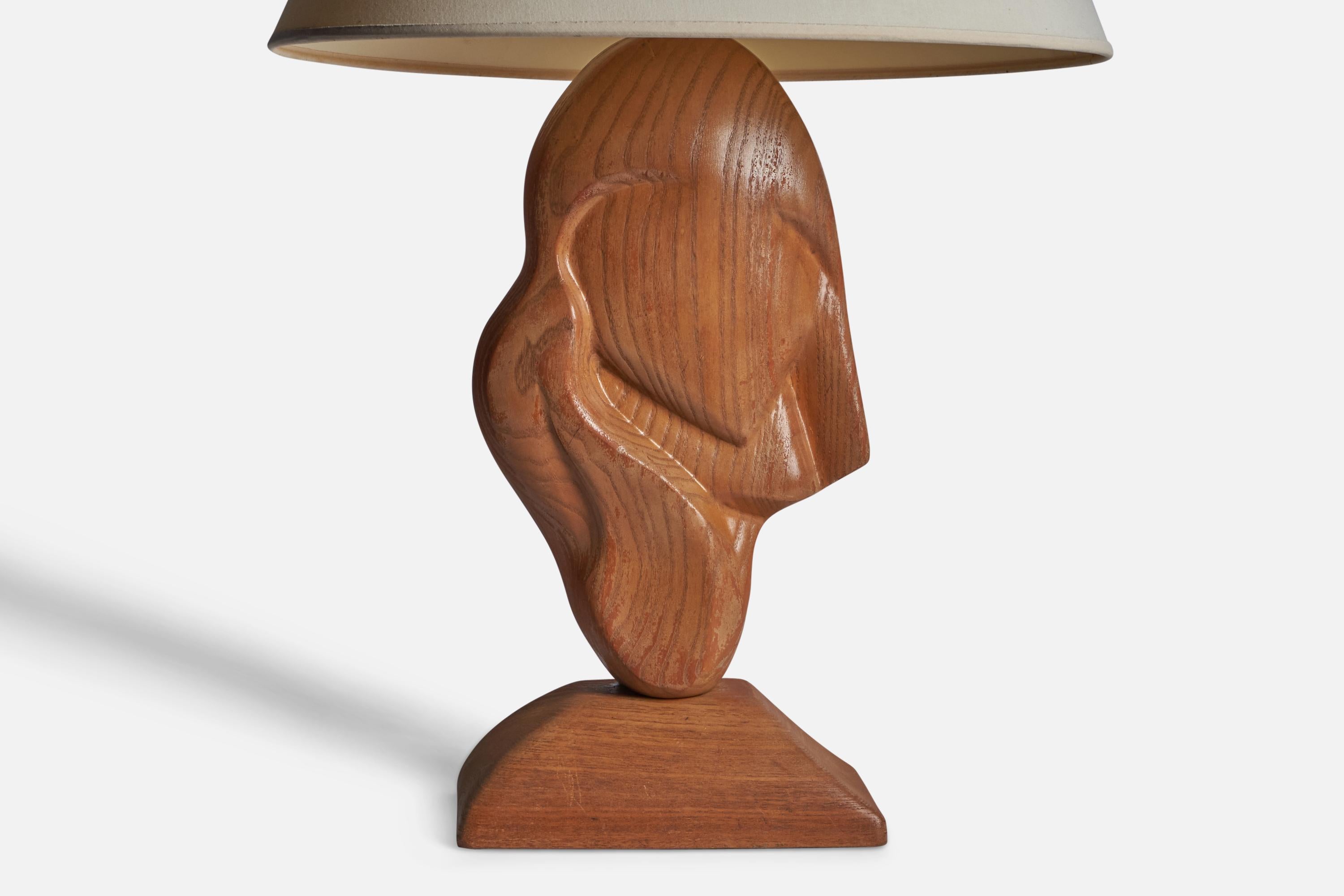 American Designer, Freeform Table Lamp, Oak, Fabric, USA, 1950s In Good Condition For Sale In High Point, NC