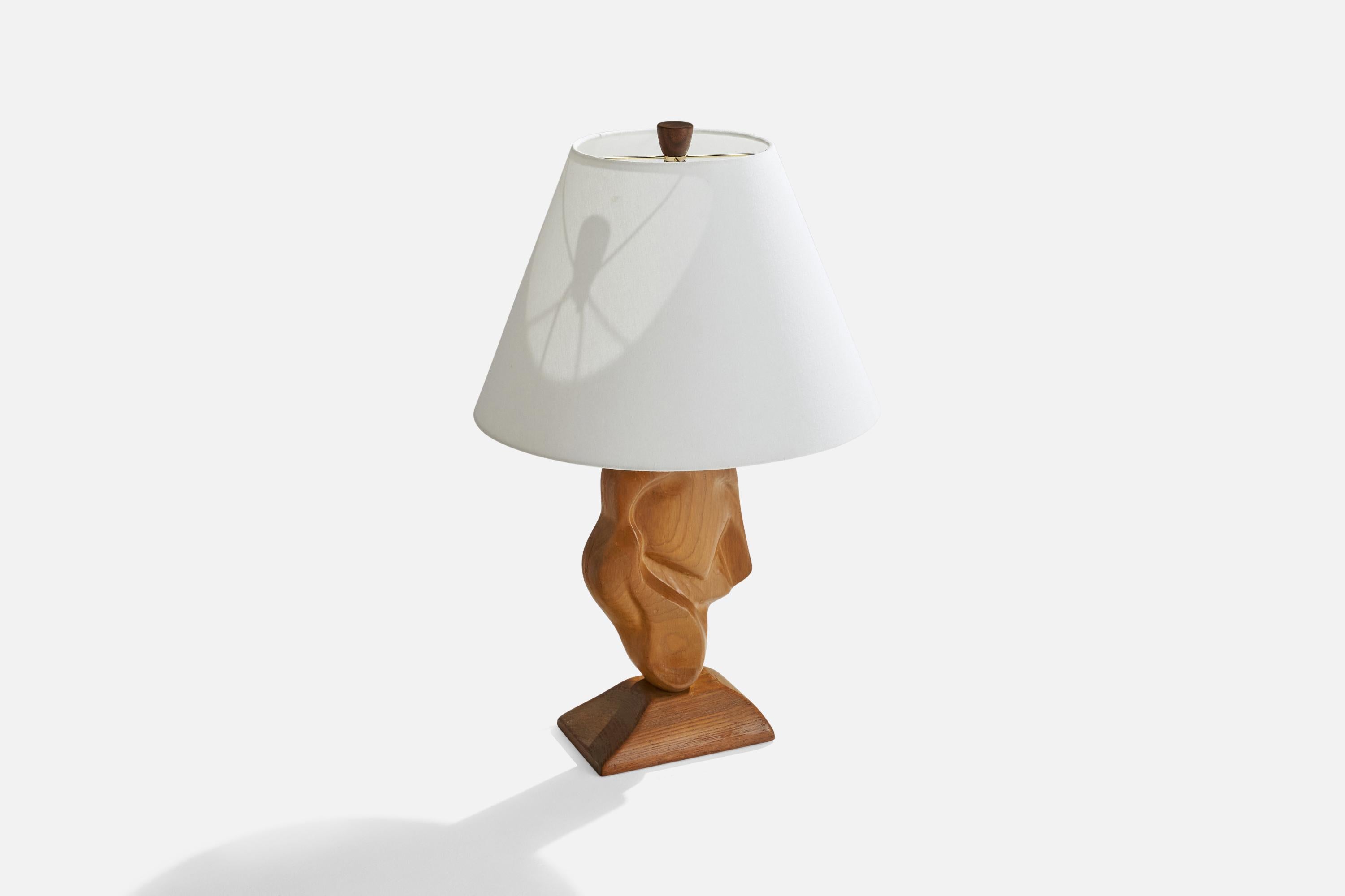 Mid-Century Modern American Designer, Freeform Table Lamp, Oak, USA, 1950s For Sale