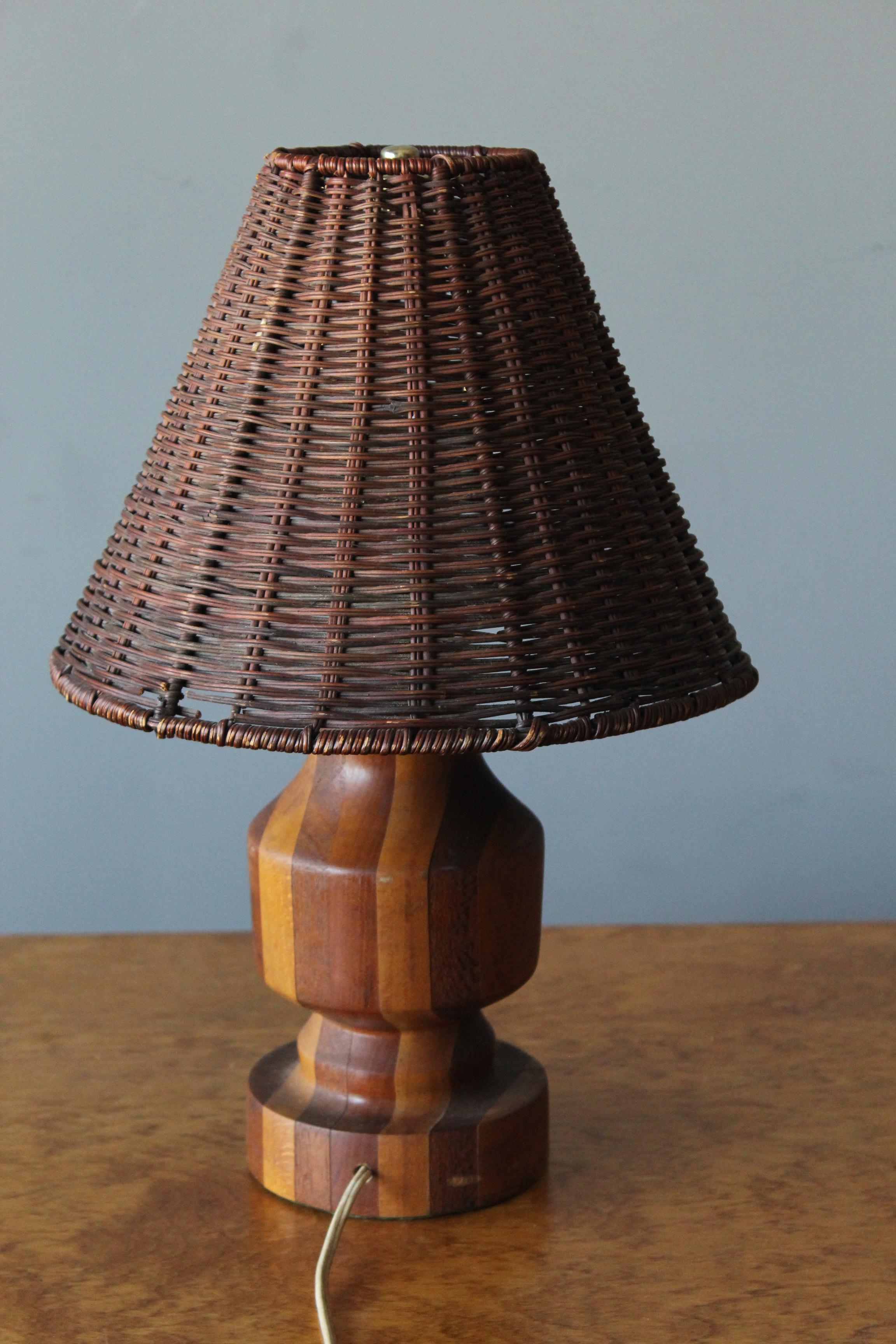 Mid-20th Century American Designer, Freeform Table Lamp, Solid Woods Rattan, United States, 1960s