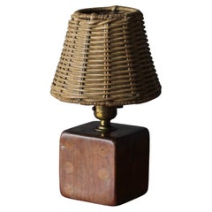 American Designer, Freeform Table Lamp, Walnut, Brass Rattan United States 1960s