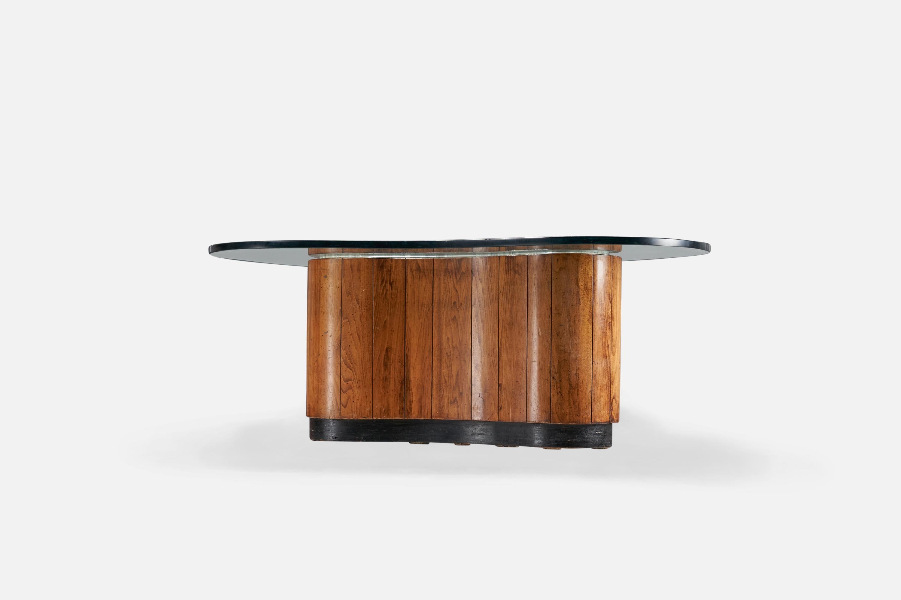 Mid-Century Modern Grand Table Basse Américaine, Noyer, Marbre, Verre, États-Unis, Années 1950 en vente
