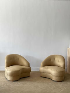 American Designer, Large Freeform Lounge Chairs, Wood, Fabric, USA, 1940s