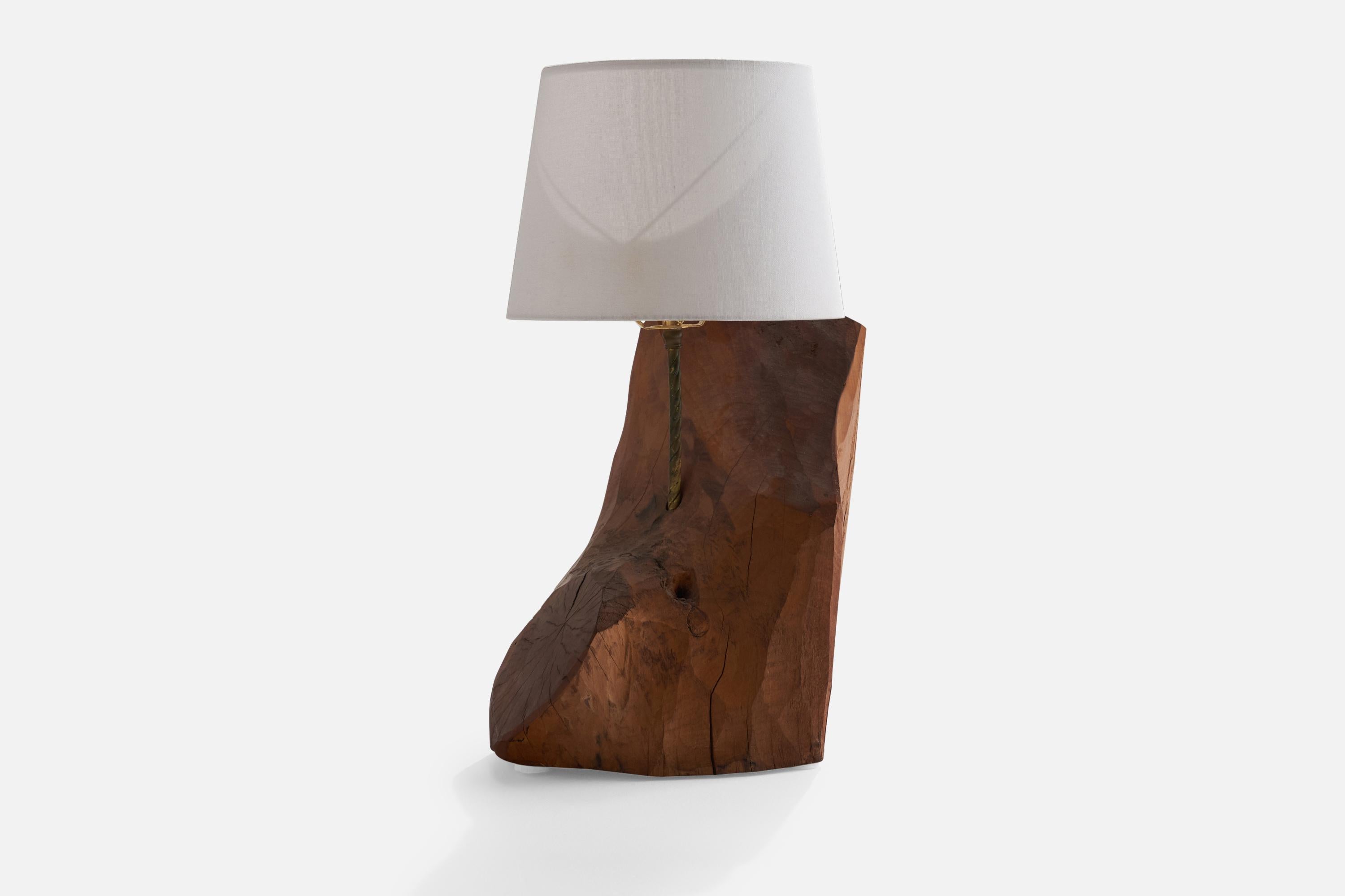 Diseñador americano, Gran lámpara de mesa de forma libre, Madera, Latón, EE.UU., Años 50 Estadounidense en venta
