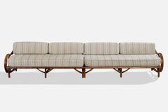 Amerikanischer Designer, großes Sofa, Bambus, Holz, Stoff, USA, 1950er Jahre
