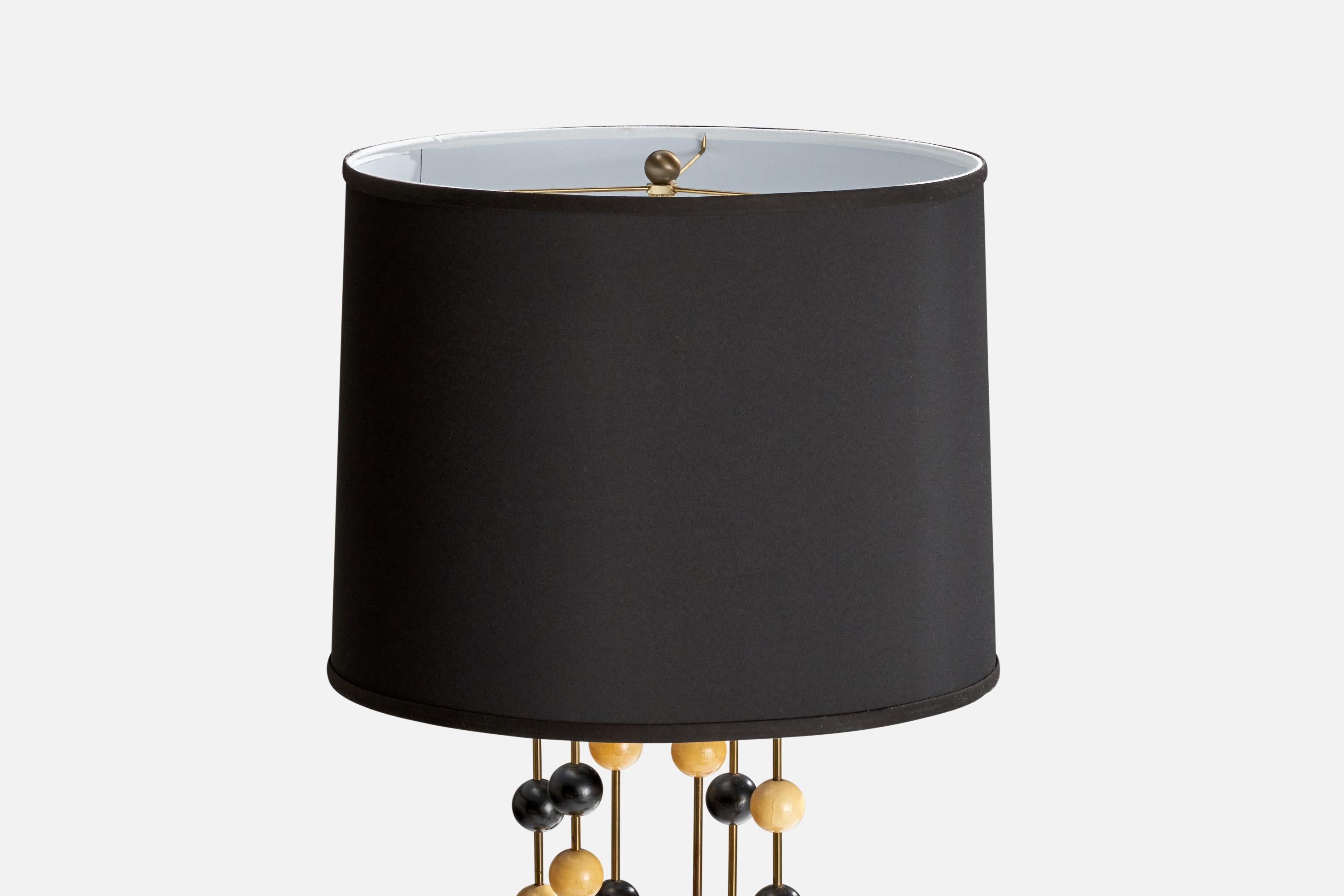American Designer, Large Table Lamp, Brass, Wood, Fabric, USA, 1950s In Good Condition For Sale In High Point, NC