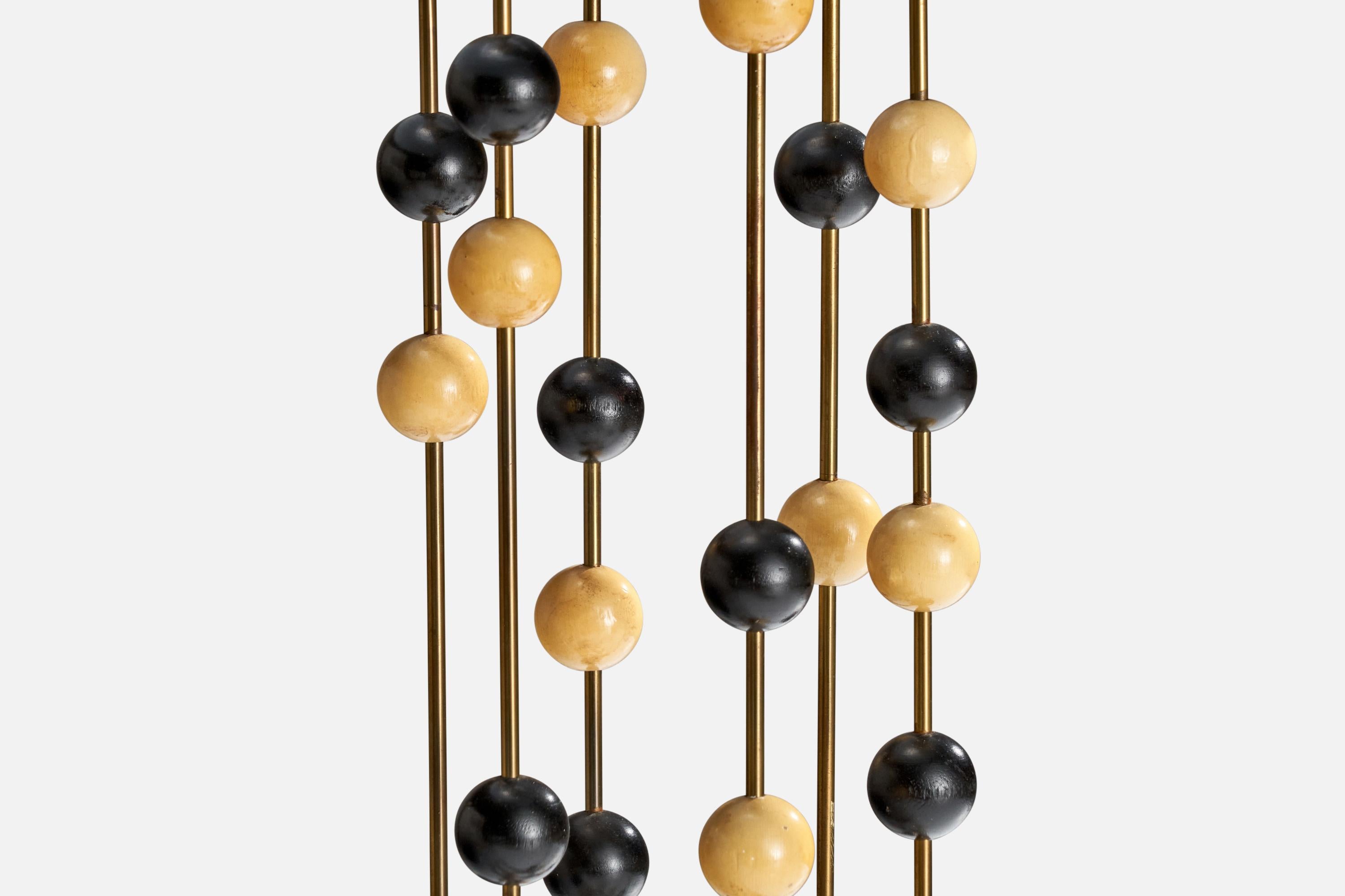 Mid-20th Century American Designer, Large Table Lamp, Brass, Wood, Fabric, USA, 1950s For Sale