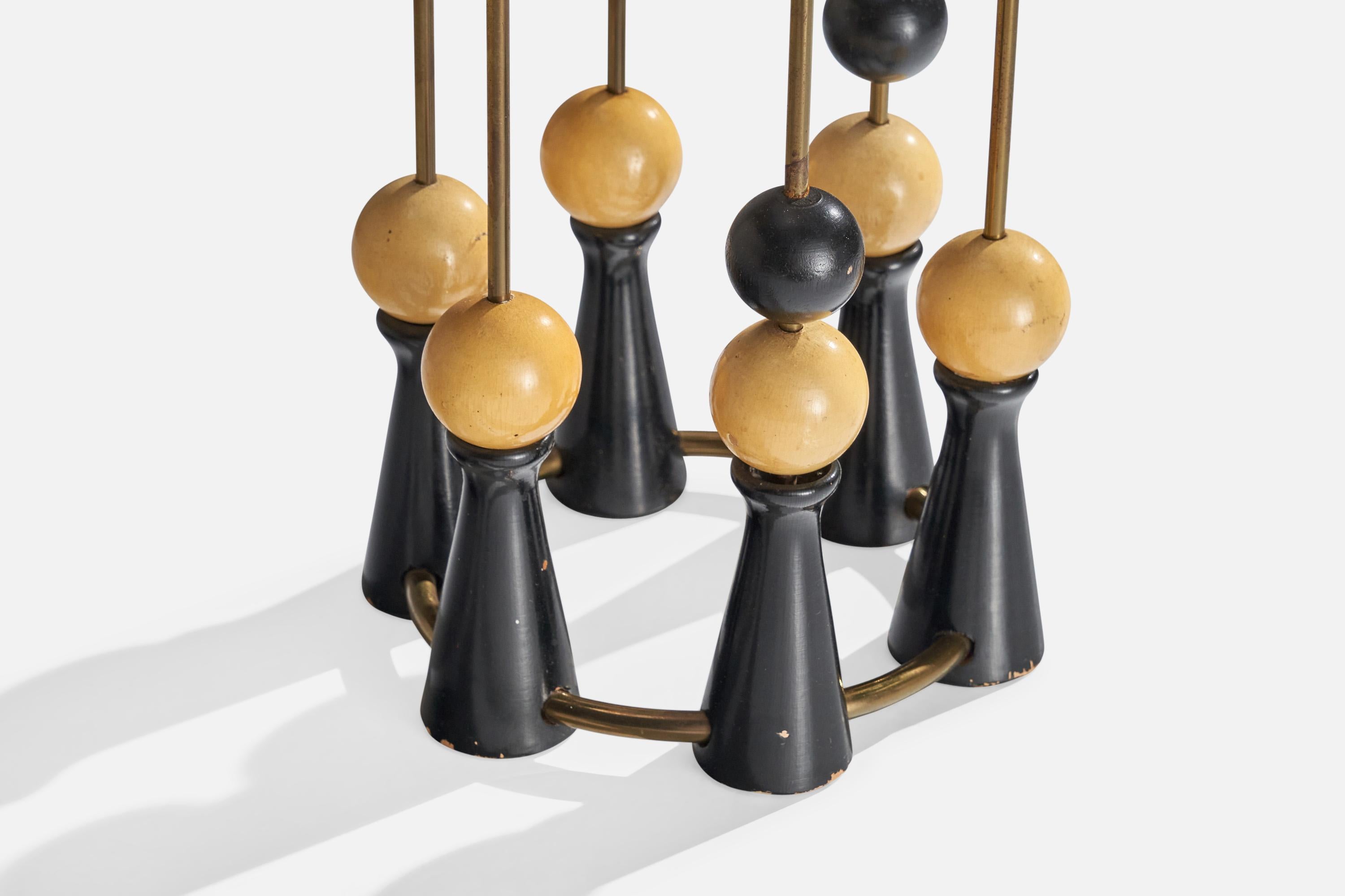 American Designer, Large Table Lamp, Brass, Wood, Fabric, USA, 1950s For Sale 2