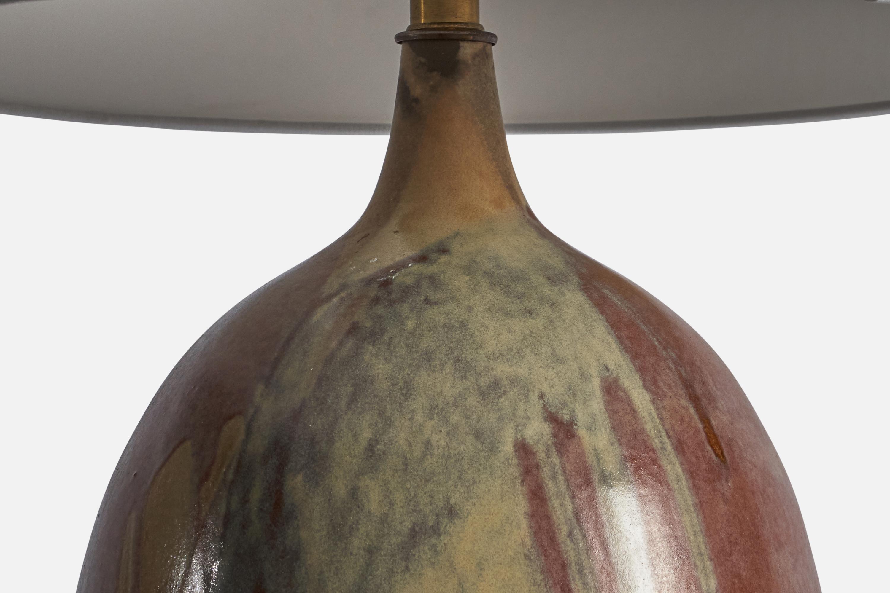 Mid-20th Century American Designer, Large Table Lamp, Ceramic, Brass, USA, 1950s For Sale