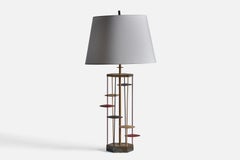 American Designer, Large Table Lamp, Metal, Brass, USA, 1950s