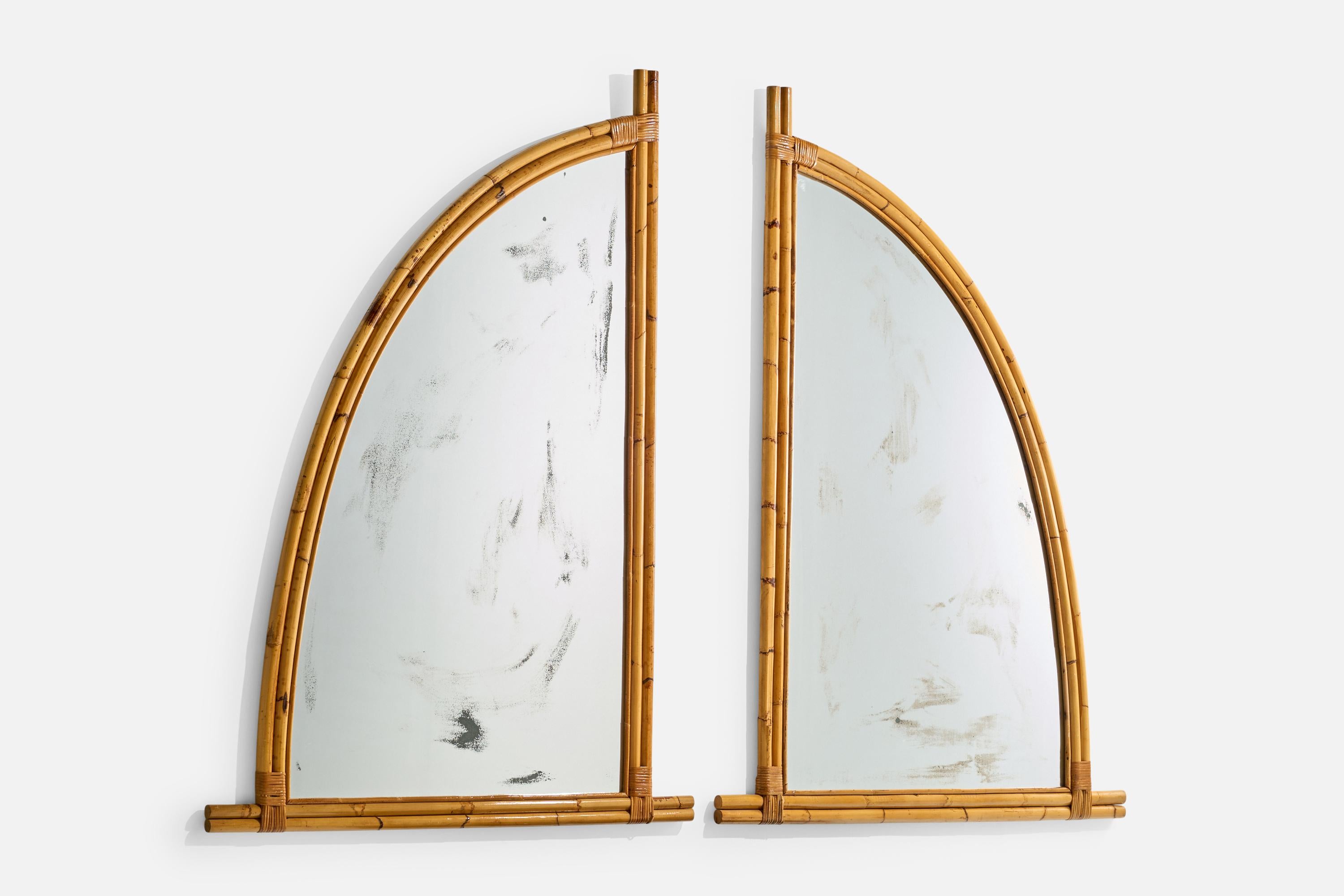 Mid-Century Modern Designer américain, grands miroirs muraux, bambou, rotin, États-Unis, années 1950 en vente