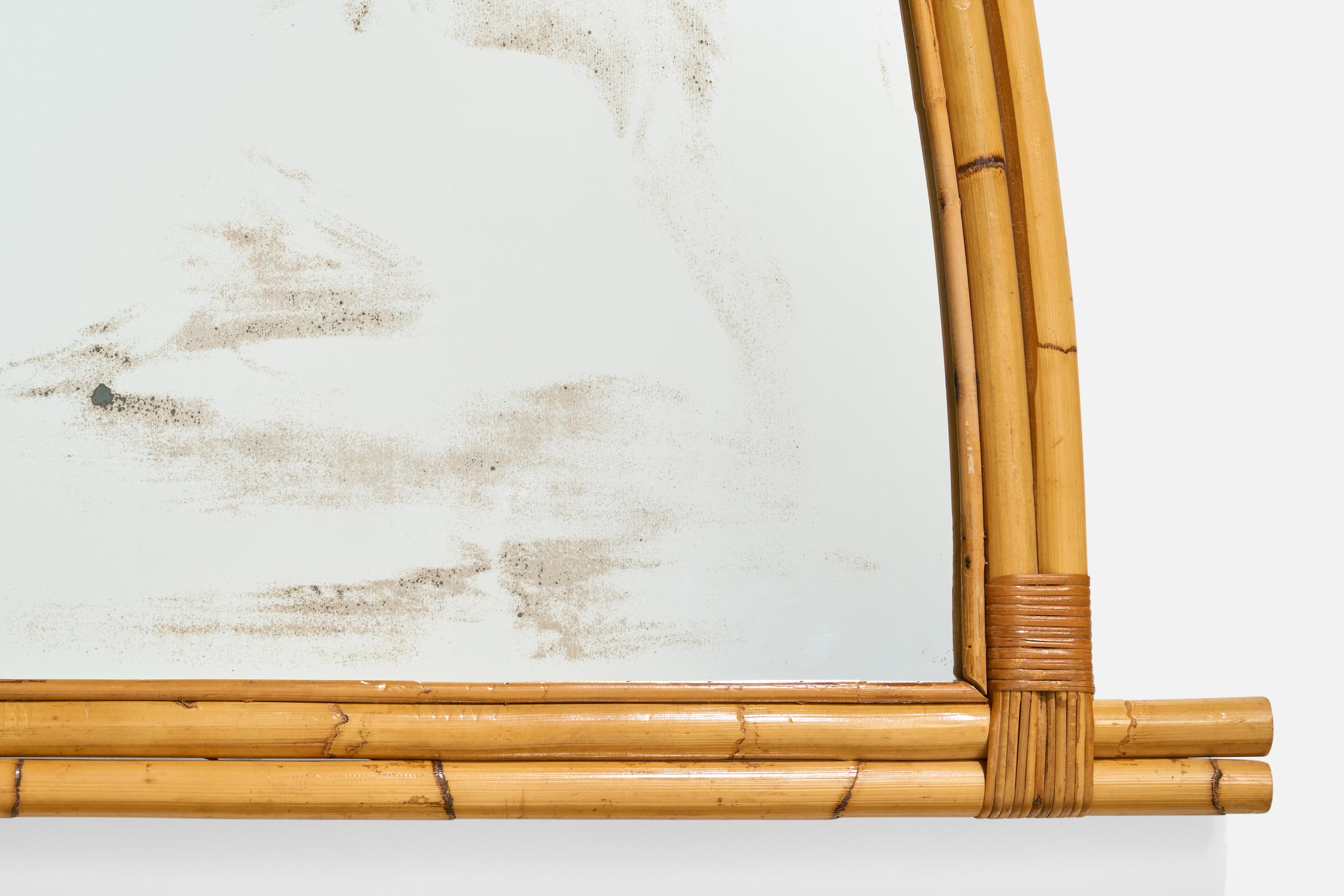 Milieu du XXe siècle Designer américain, grands miroirs muraux, bambou, rotin, États-Unis, années 1950 en vente