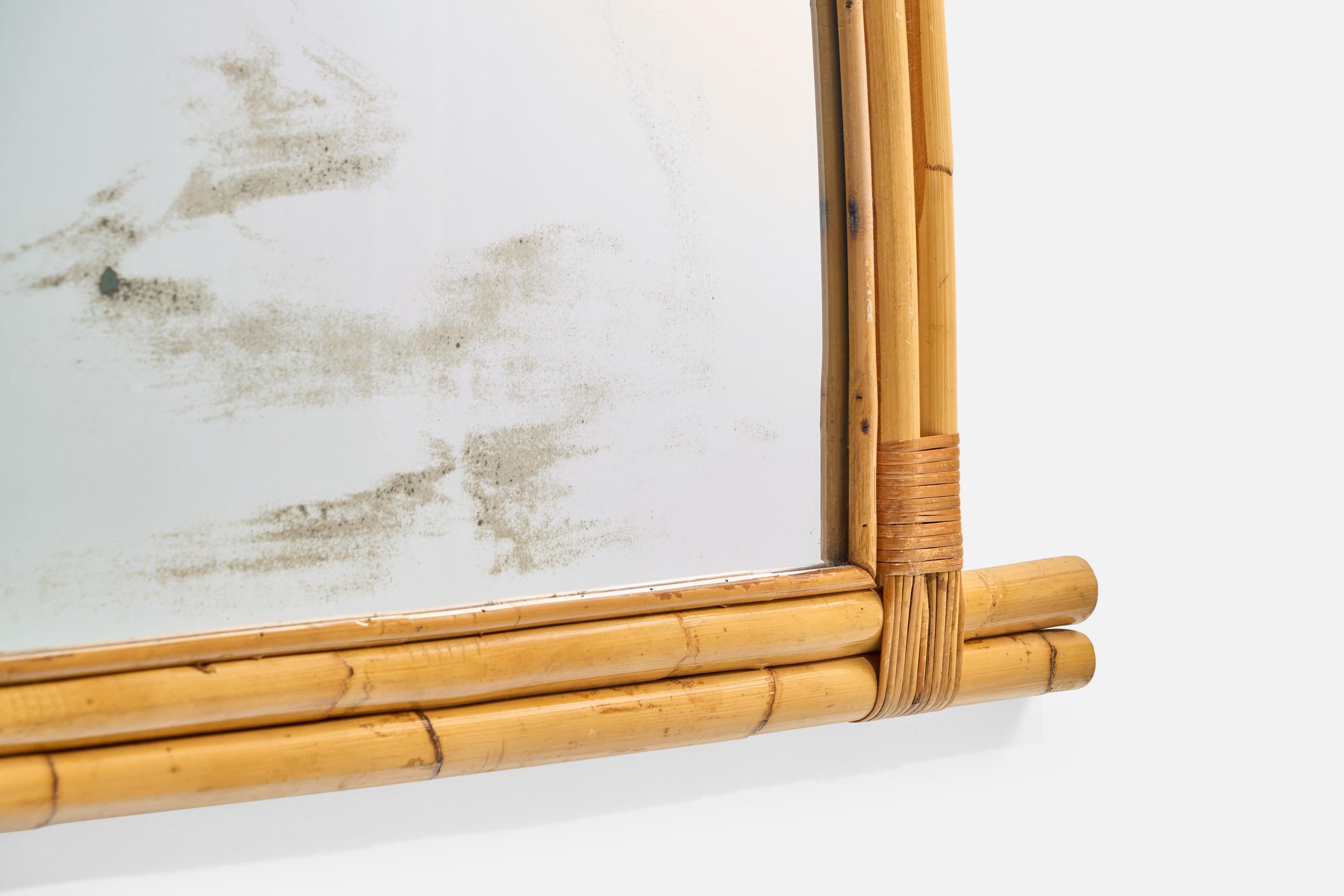 Bambou Designer américain, grands miroirs muraux, bambou, rotin, États-Unis, années 1950 en vente