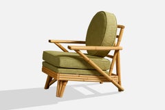 American Designer, Lounge Chair, Bamboo, Fabric, USA, 1960s