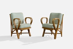 Diseñador estadounidense, sillón de descanso, bambú, tela, EE. UU., década de 1970