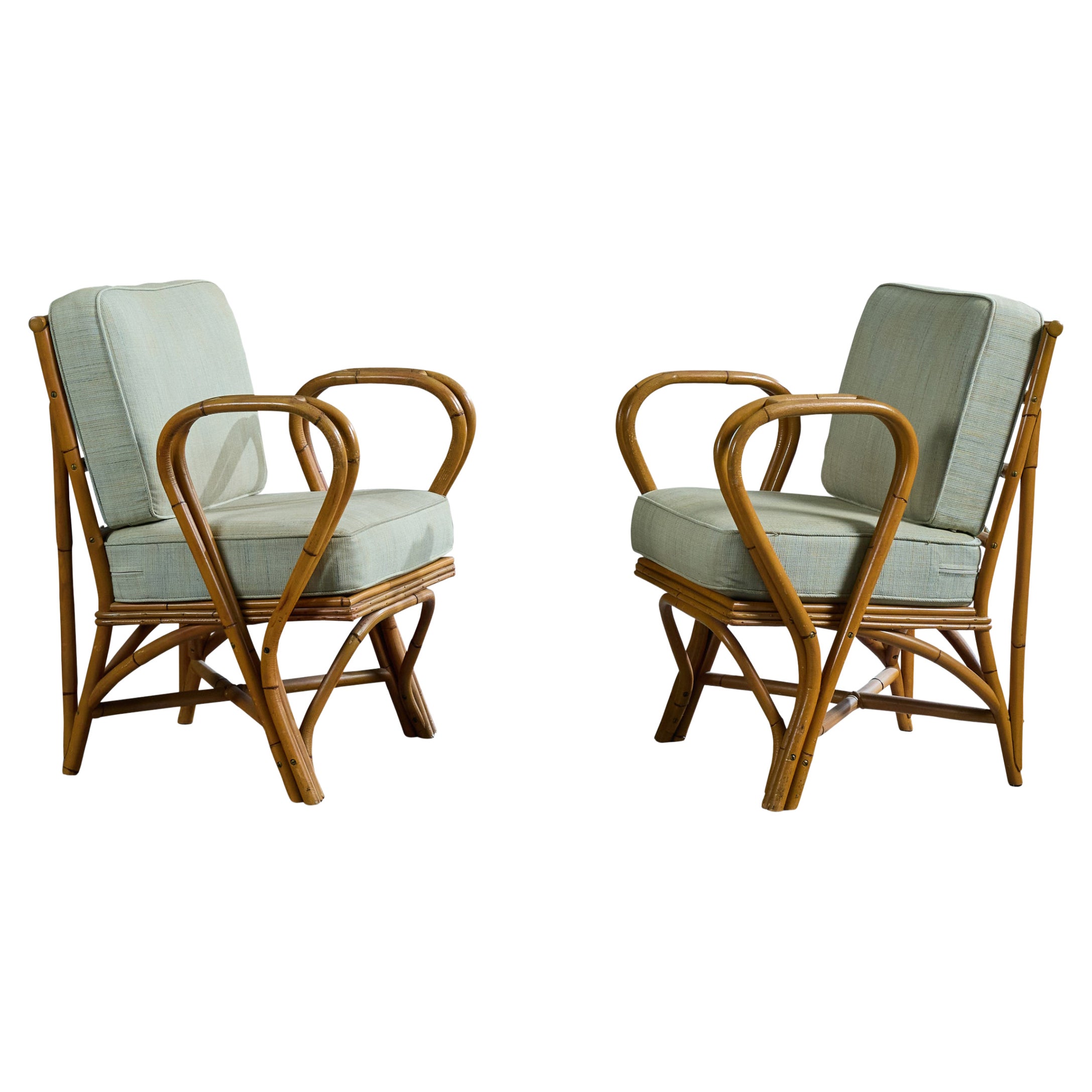American Designer, Lounge Chair, Bamboo, Fabric, USA, 1970s