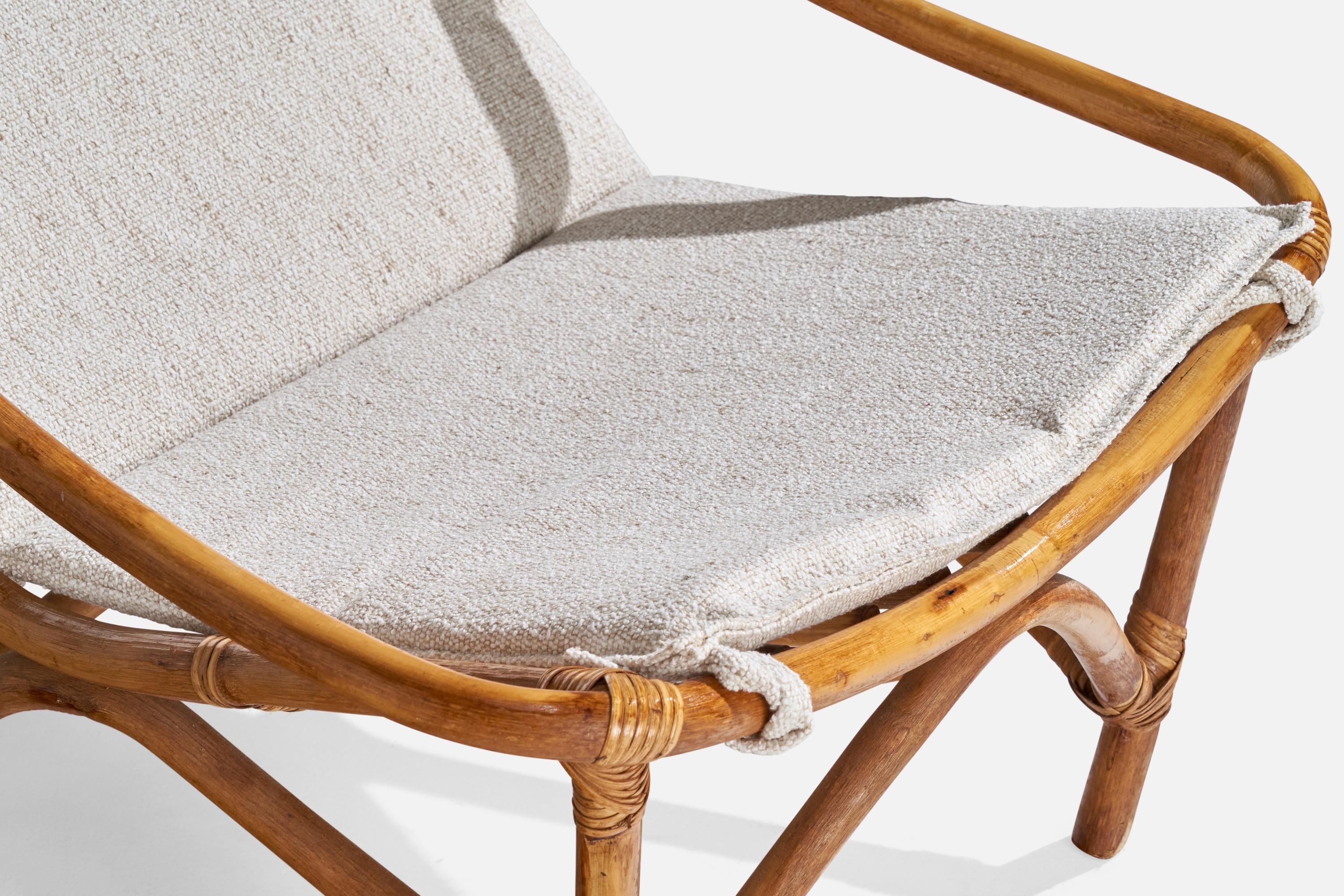 American Designer, Lounge Chair, Bamboo, Rattan, Fabric, USA, 1950s For Sale 5