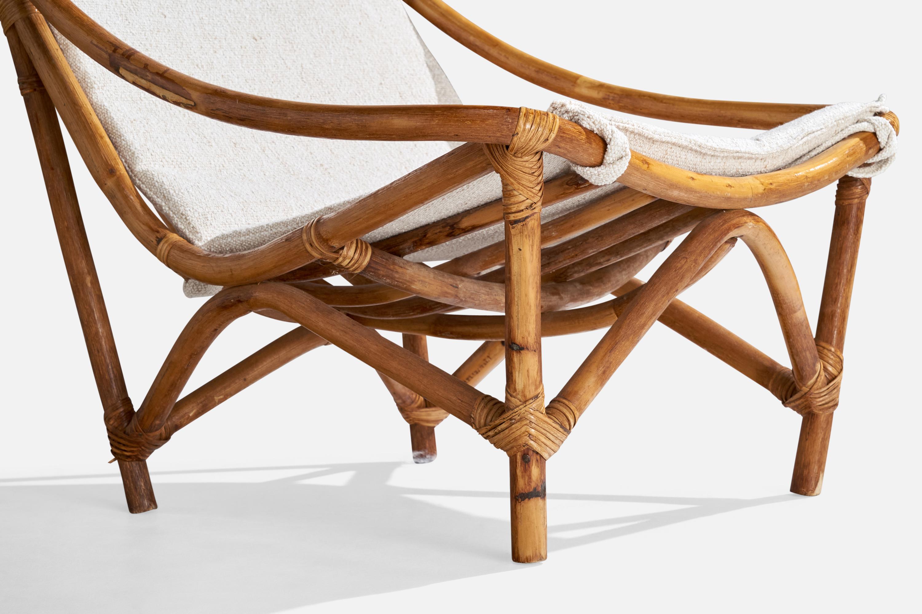 American Designer, Lounge Chair, Bamboo, Rattan, Fabric, USA, 1950s For Sale 6