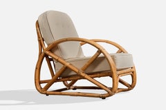 American Designer, Lounge Chair, Bamboo, Rattan, Fabric, USA, 1950s