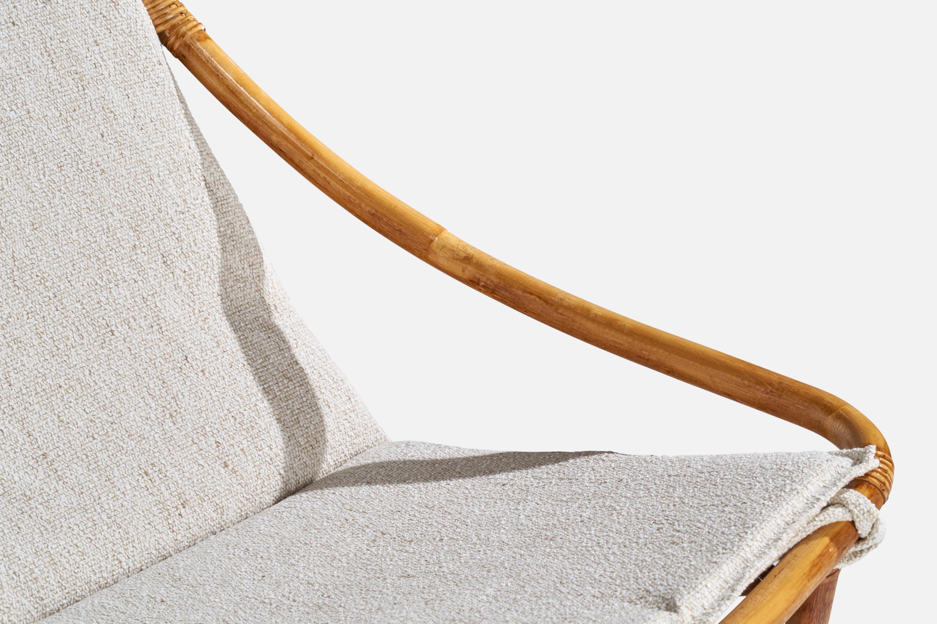 American Designer, Lounge Chair, Bamboo, Rattan, Fabric, USA, 1950s For Sale 4