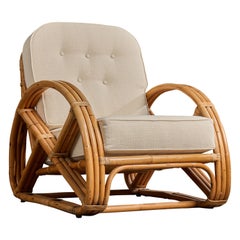 American Designer, Lounge Chair, Bamboo, Rattan, Fabric, USA, 1950s