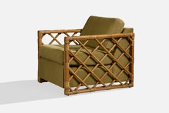 American Designer, Lounge Chair, Bamboo, Rattan, Fabric, USA, 1960s