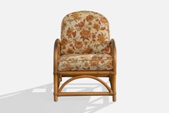 American Designer, Lounge Chair, Bamboo, Rattan, Fabric, USA, 1960s