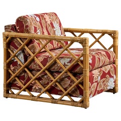 Designer americano, sedia da salotto, bambù, rattan, tessuto, USA, anni '1960