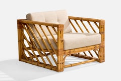 American Designer, Lounge Chair, Bamboo, Rattan, Fabric, USA, 1970s