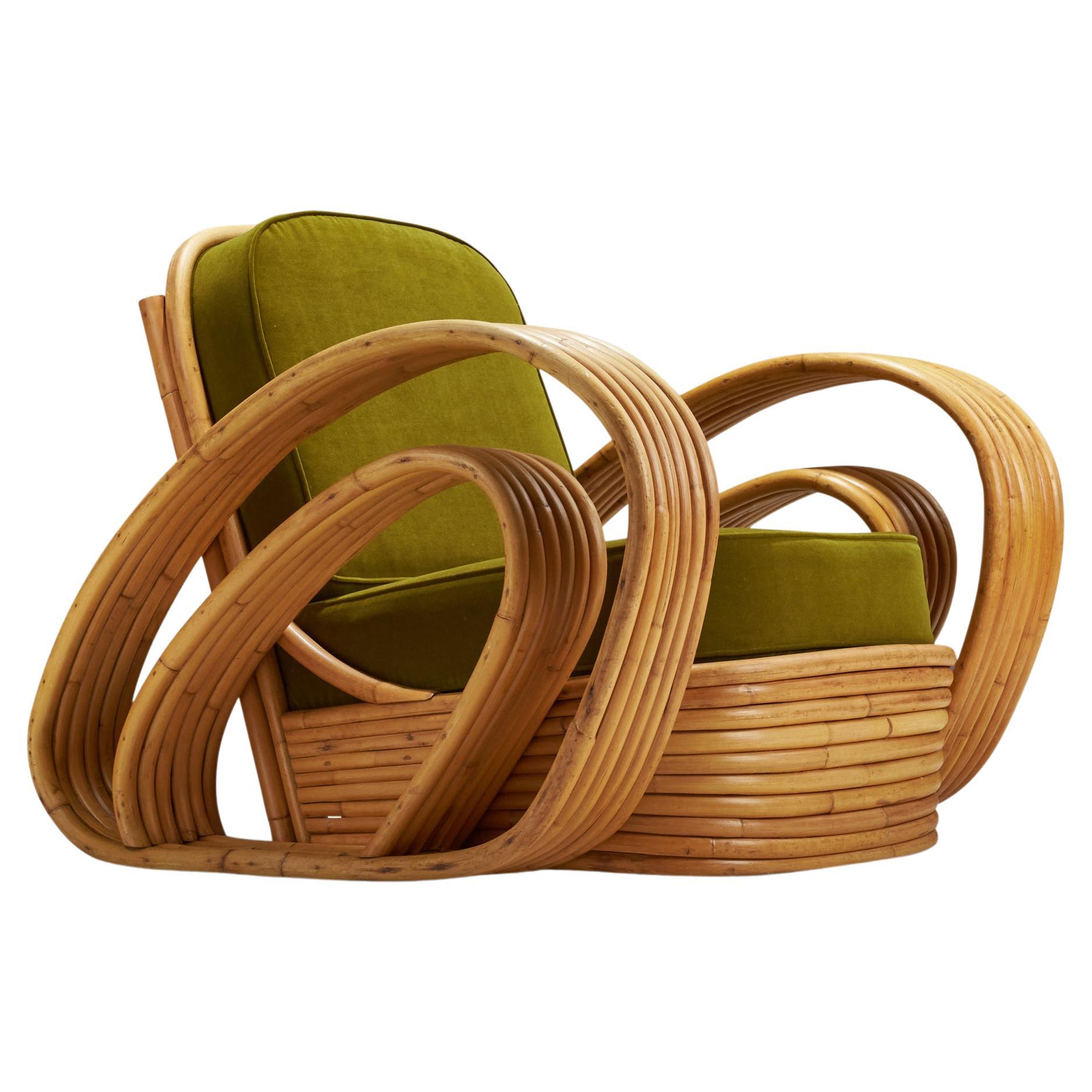 American Designer, Lounge Chair, Bamboo, Velvet, United States, 1940s For Sale