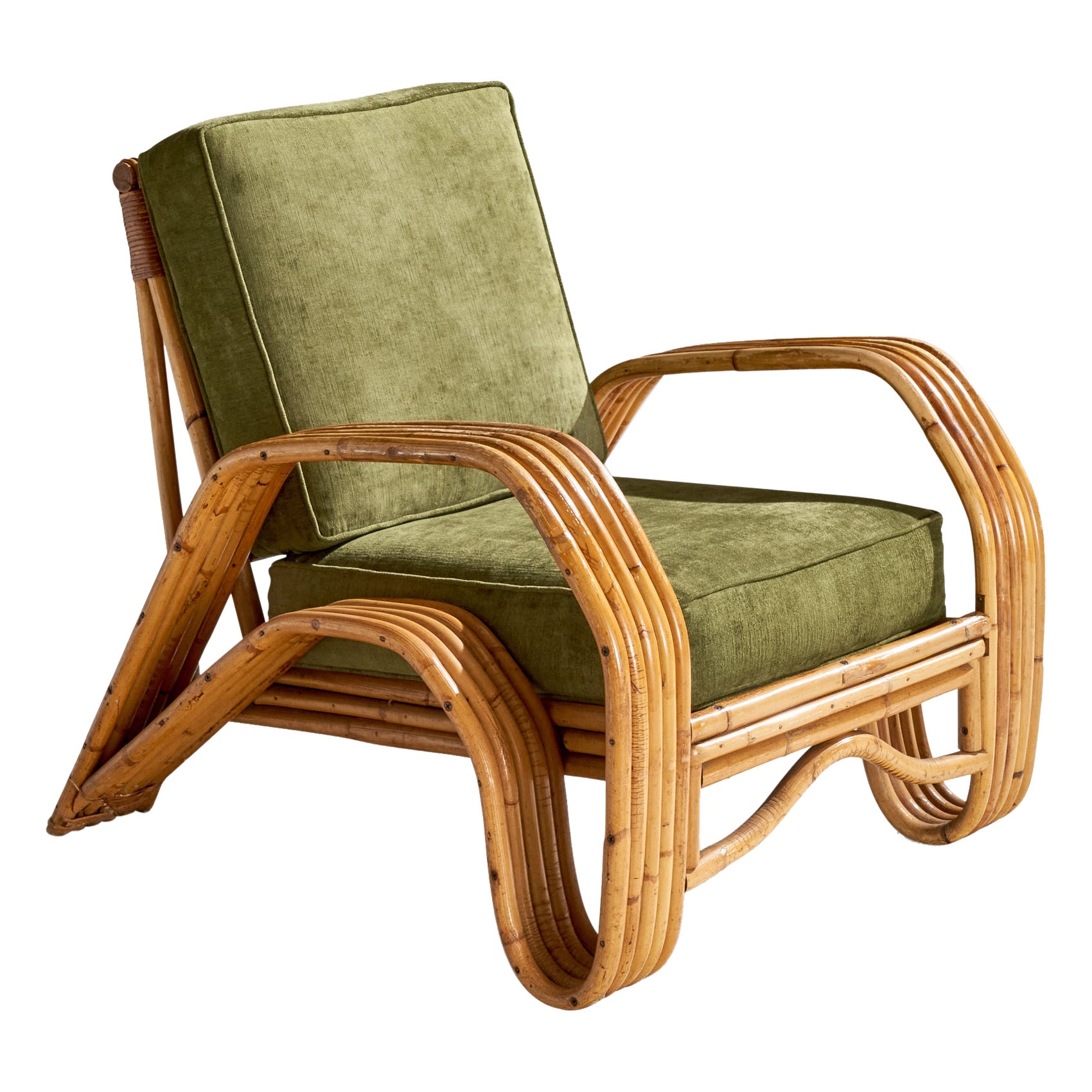 American Designer, Lounge Chair, Bamboo, Velvet, USA, 1950s