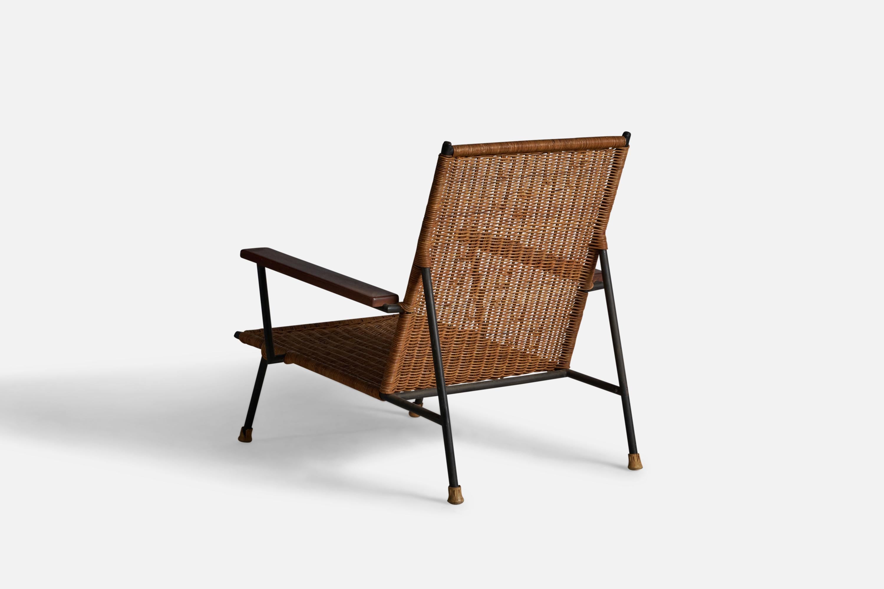 Mid-20th Century American Designer, Lounge Chair, Cane, Wood, Metal, USA, 1950s For Sale