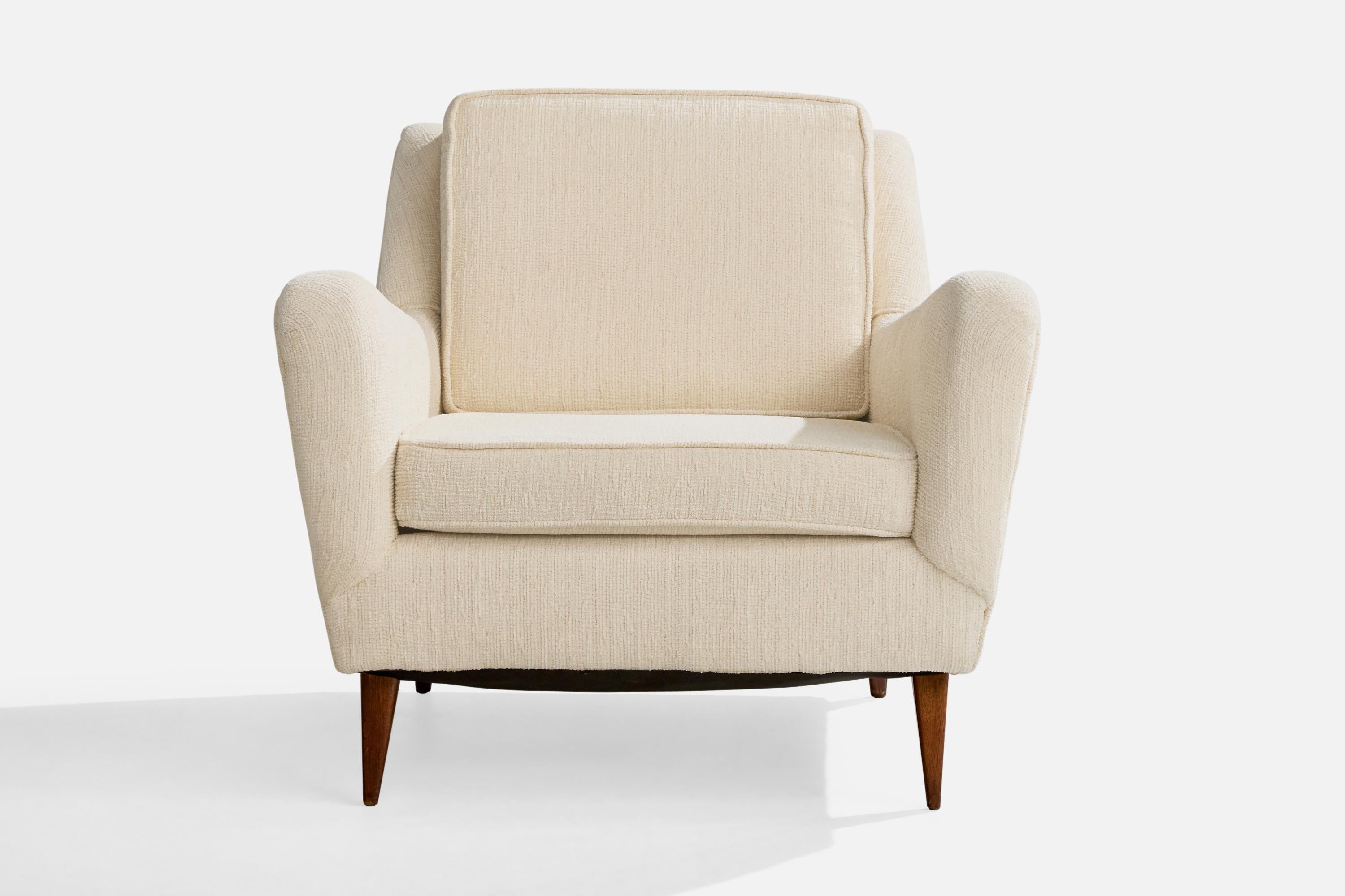 American Designer, Lounge Chair, Fabric, Oak, USA, 1950s For Sale 1