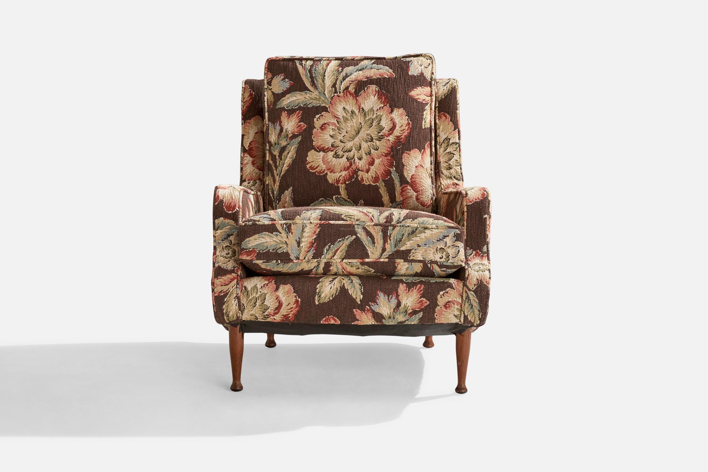 Américain Designer américain, chaise longue, tissu, noyer, États-Unis, années 1950 en vente
