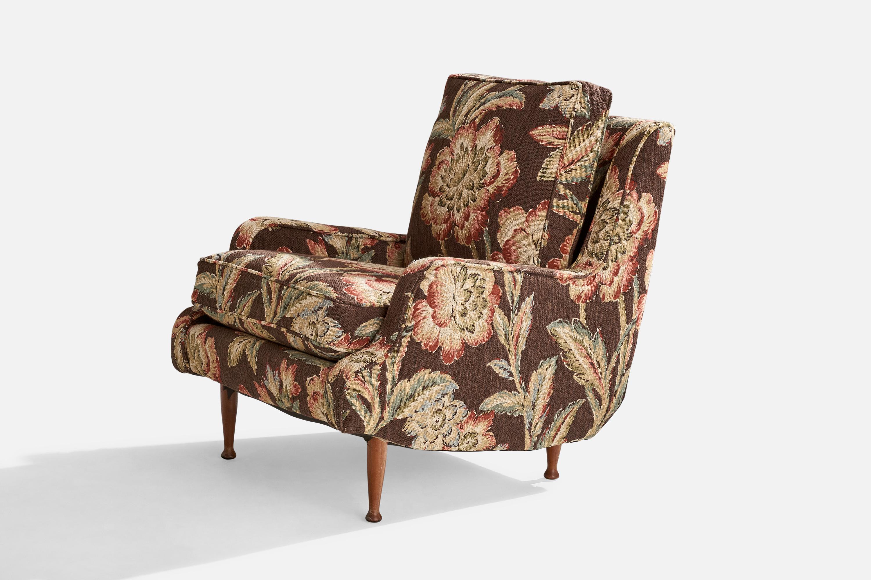 Designer américain, chaise longue, tissu, noyer, États-Unis, années 1950 Bon état - En vente à High Point, NC