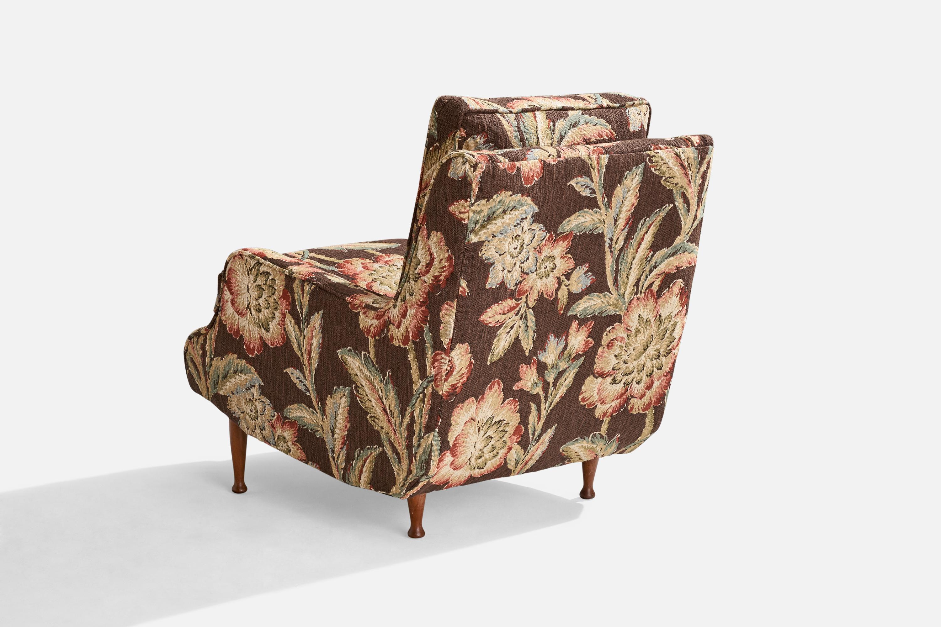 Milieu du XXe siècle Designer américain, chaise longue, tissu, noyer, États-Unis, années 1950 en vente